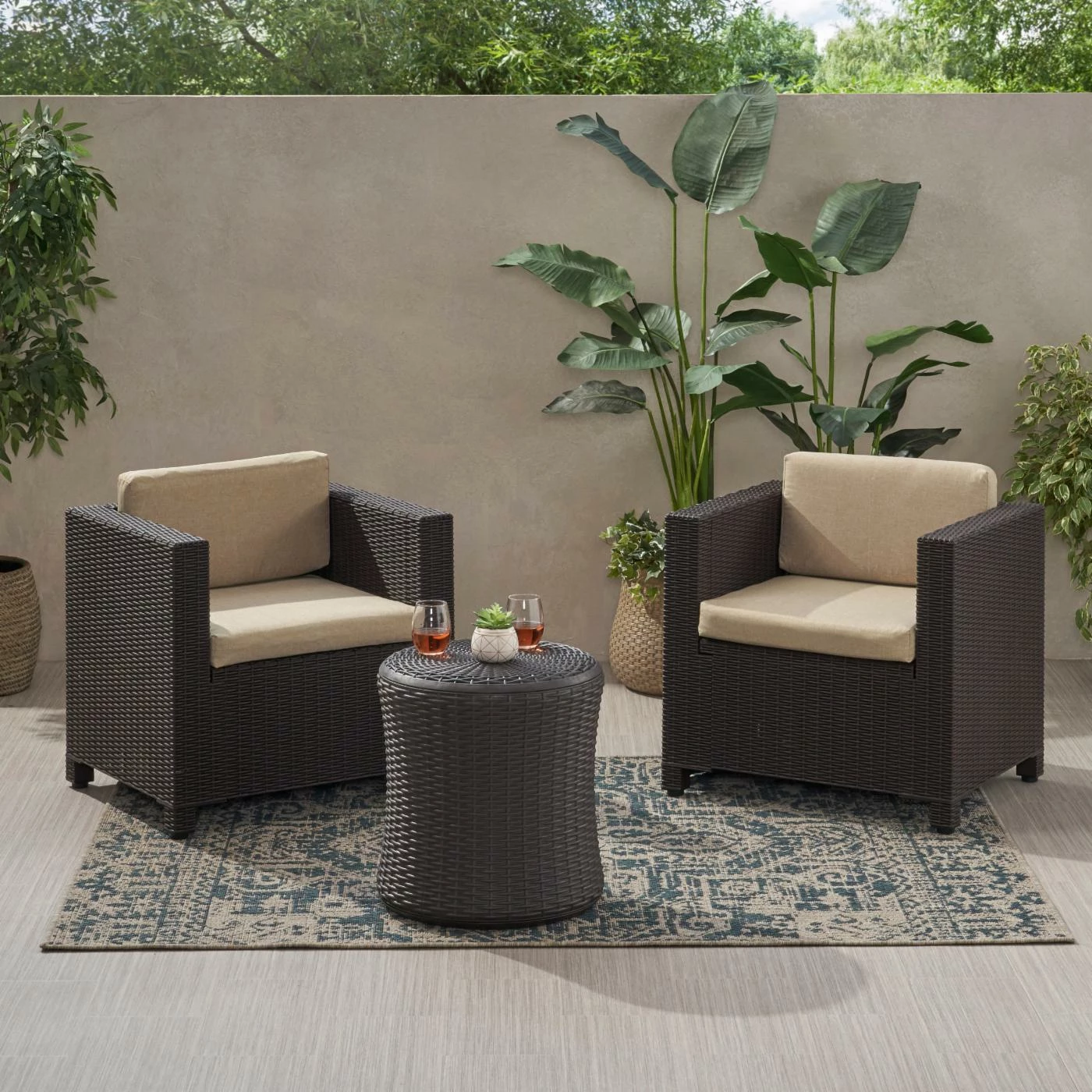 Best deal ๐งจ Best Selling Home Decor Recycled Plastic Patio Sets Javarius Outdoor 2 Seater Faux Wicker Chat Set With Cushions ๐ - Image 3
