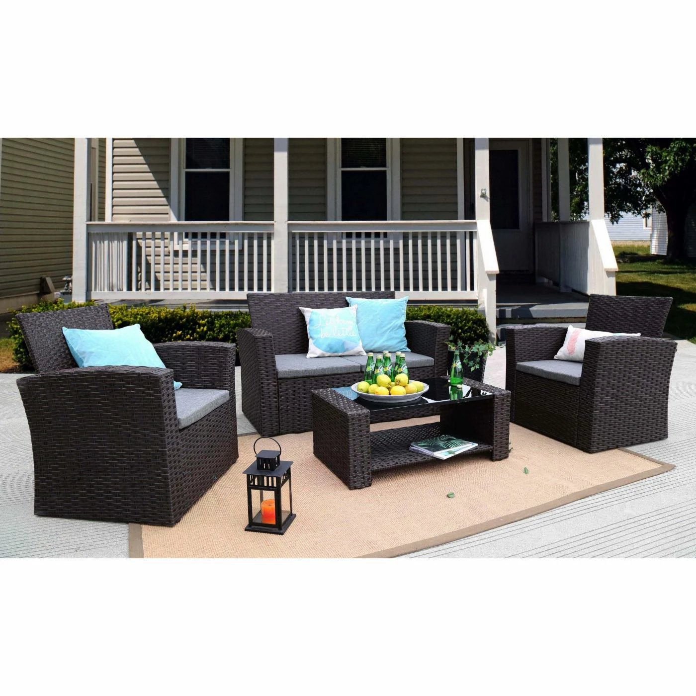 Discount 🛒 Resin Wicker Patio Sets Baner Garden Wicker 4 Piece Patio Conversation Set With Shelf Coffee Table ✨ - Image 3