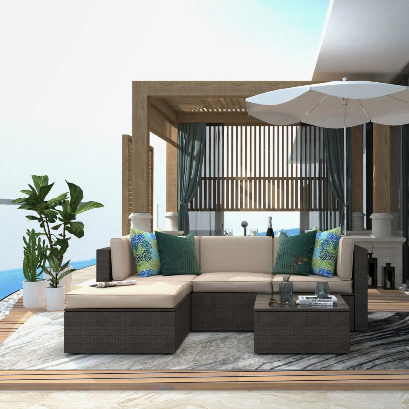 Best deal ๐ Resin Wicker Patio Sets Cloud Mountain Sectional Sofa 5 Piece Resin Wicker Patio Conversation Set ๐งจ - Image 3