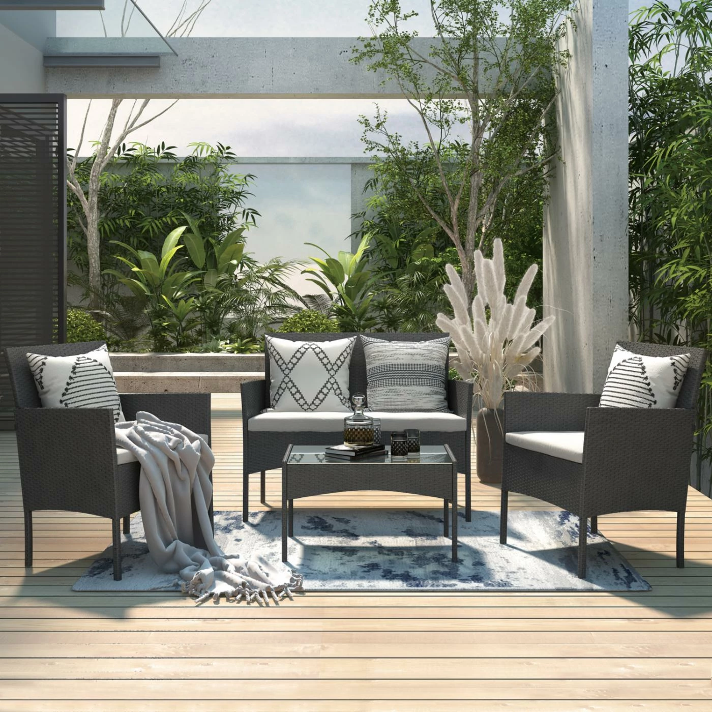 Wholesale ๐ Resin Wicker Patio Sets Cloud Mountain Modern 4 Piece Resin Wicker Patio Conversation Set โค๏ธ - Image 3