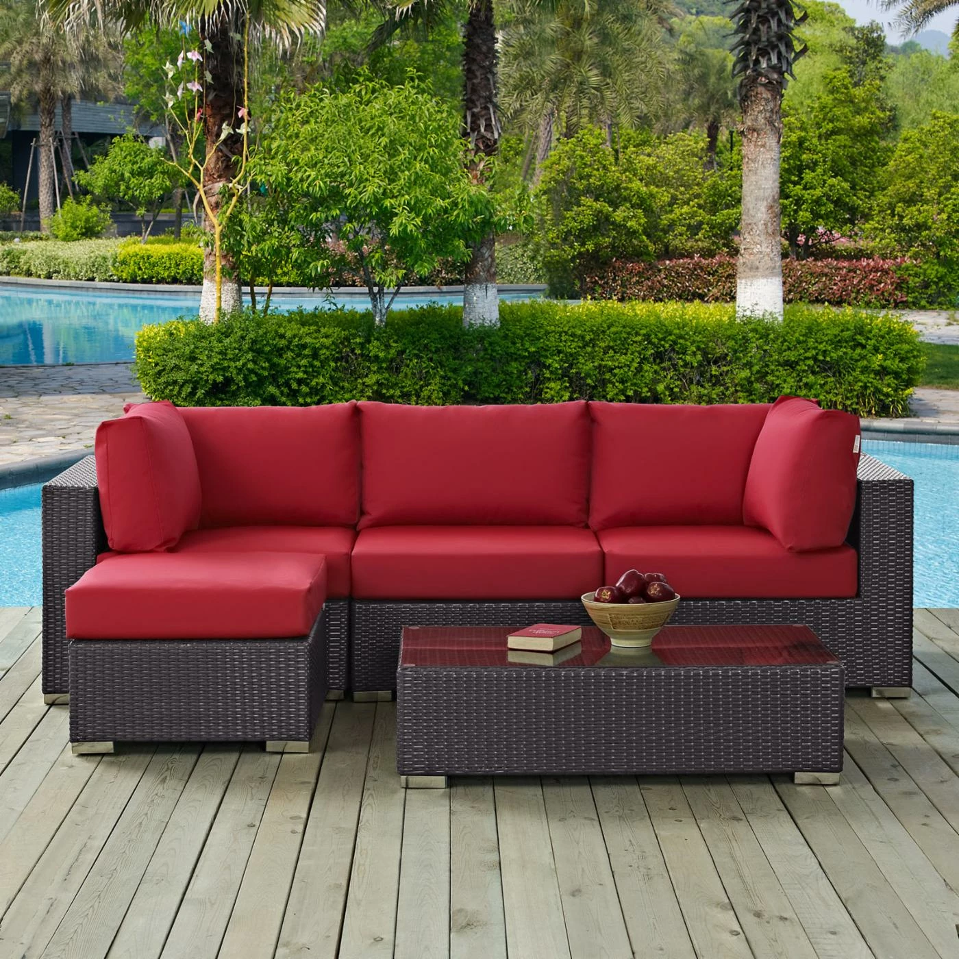 Best deal ๐ Resin Wicker Patio Sets Modway Convene Wicker 5 Piece Patio Conversation Set With Ottoman ๐ - Image 3