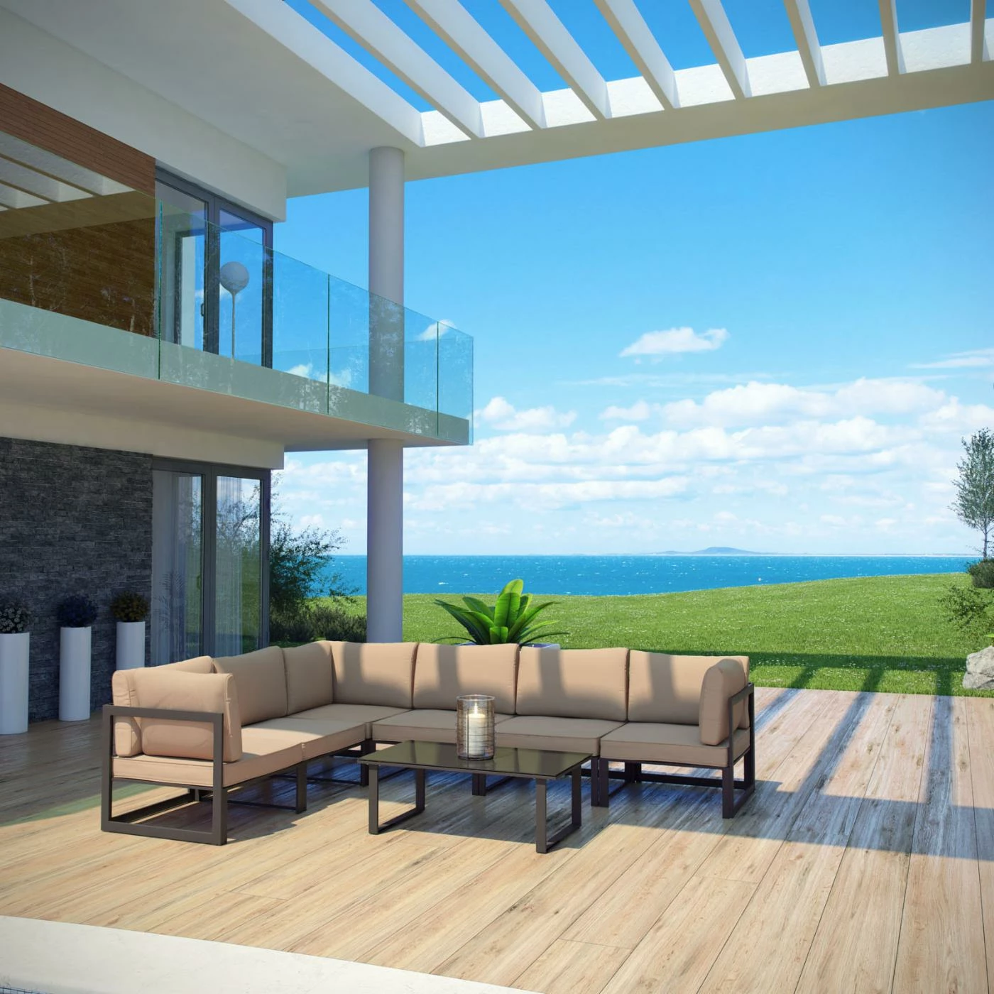 Hot Sale ๐งจ Aluminum Patio Sets Modway Fortuna 7 Piece Aluminum Patio Sectional Sofa Set ๐ - Image 3