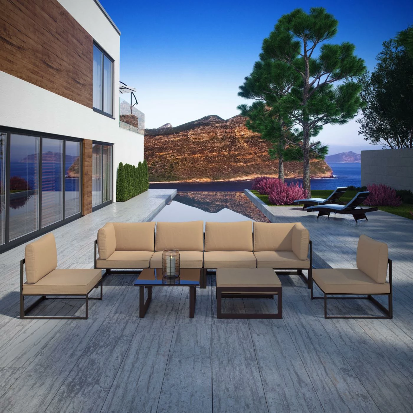 Deals ๐ Aluminum Patio Sets Modway Fortuna 8 Piece Aluminum Patio Sectional Sofa Set ๐ - Image 3
