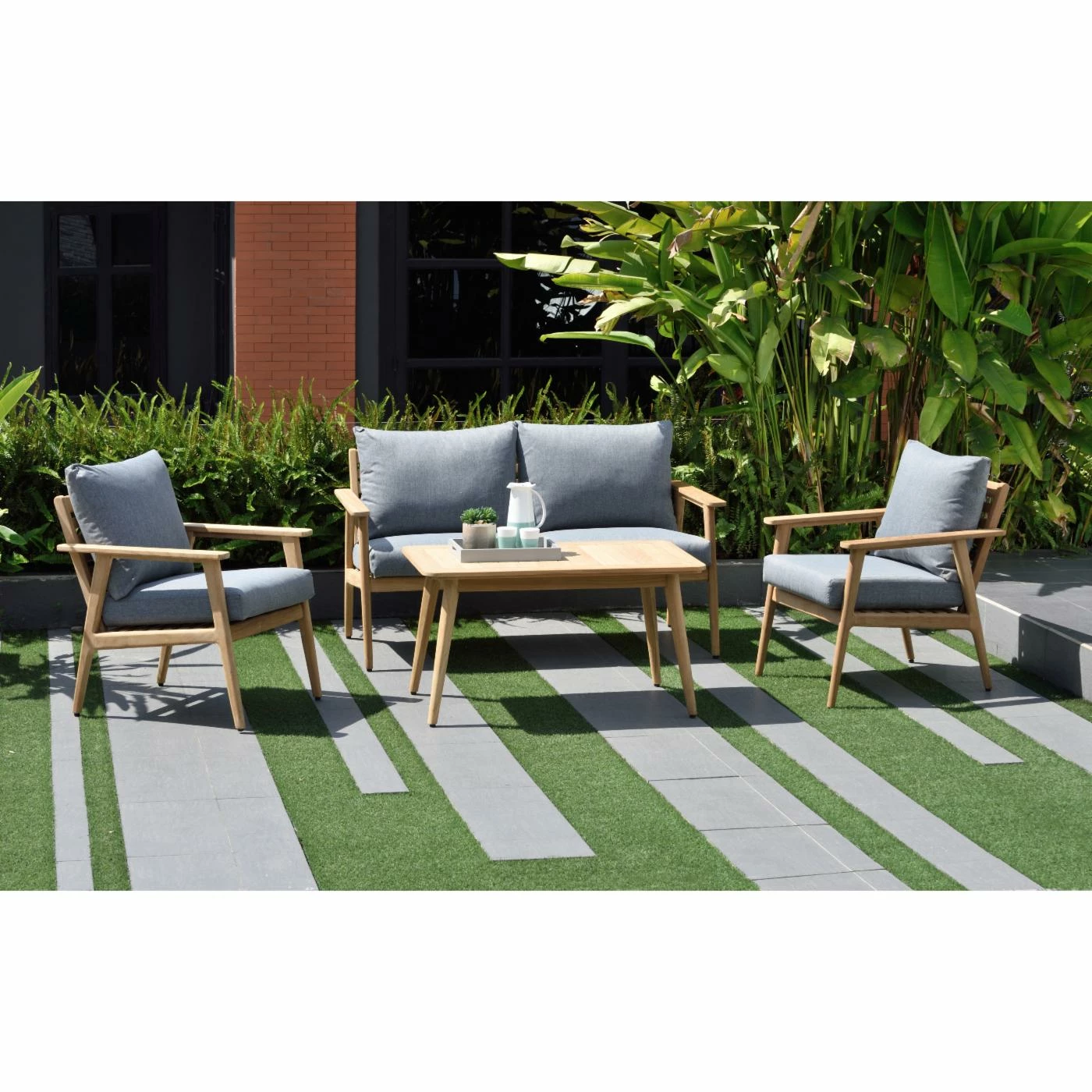 Outlet 🎁 Teak Patio Sets HN Outdoor Augusta Teak 4 Piece Deep Seat Patio Conversation Set 😉 - Image 3