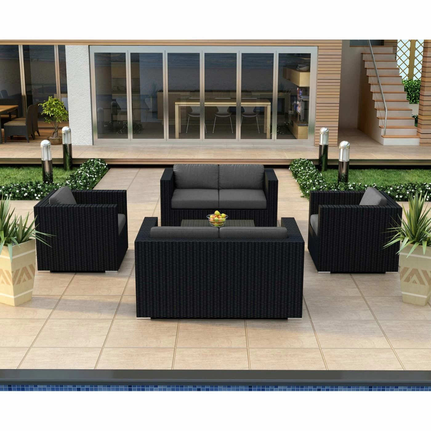 Best Sale ๐ Resin Wicker Patio Sets Harmonia Living Urbana All Weather Wicker 5 Piece Double Loveseat Patio Conversation Set ๐งจ - Image 3