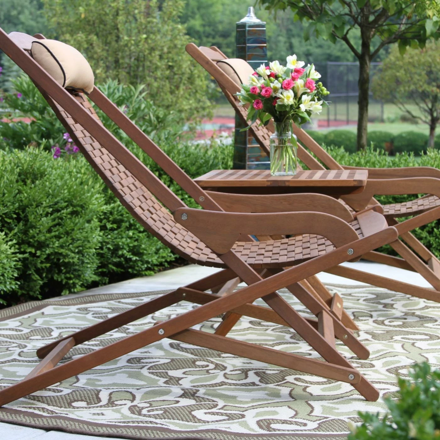 Cheapest 🌟 Wood Patio Sets Vineyard 3 Piece Eucalyptus Outdoor Swing Lounger Conversation Set With Folding Table 🤩 - Image 3