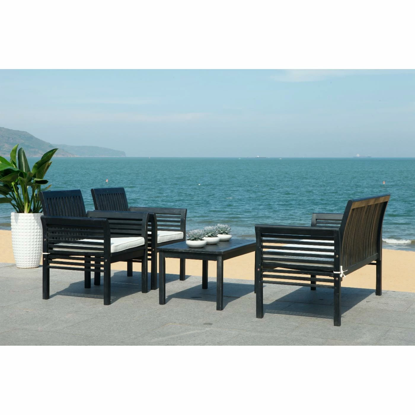 Best reviews of β Wood Patio Sets Safavieh Carson Acacia Wood 4 Piece Patio Conversation Set β - Image 3