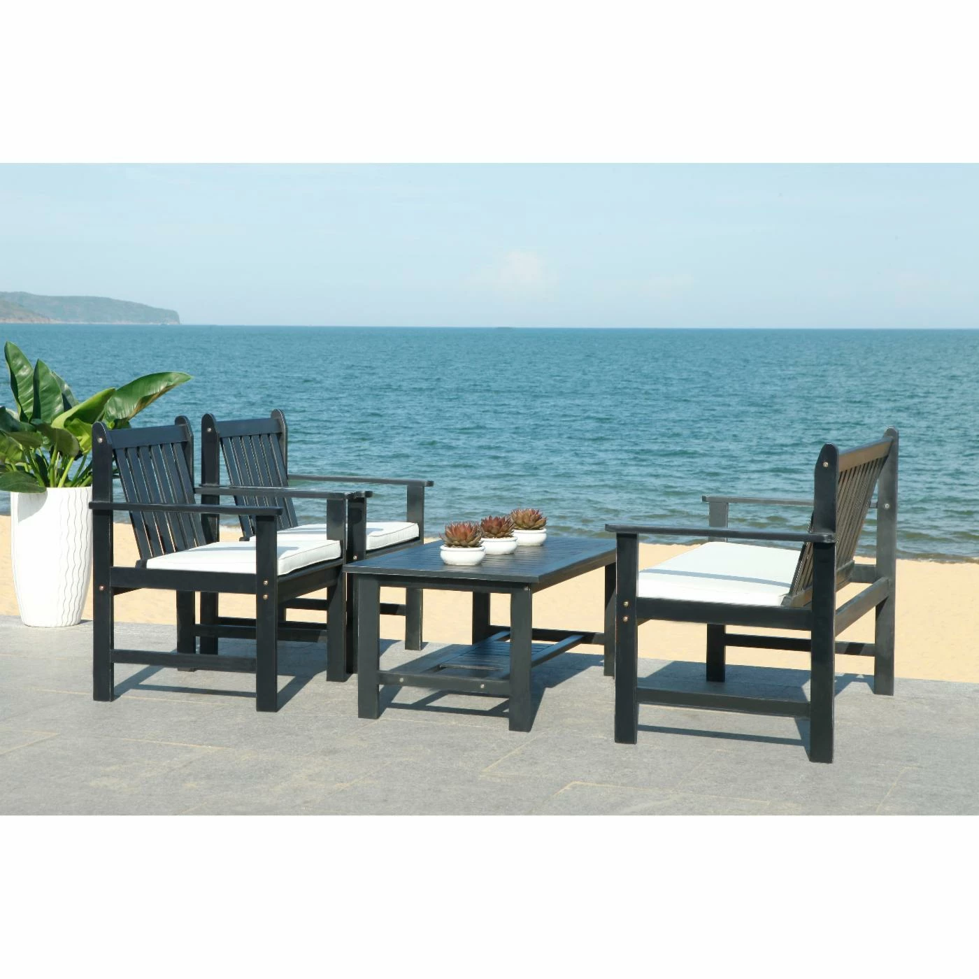Brand new β€οΈ Wood Patio Sets Safavieh Burbank Acacia Wood 4 Piece Patio Conversation Set π - Image 3