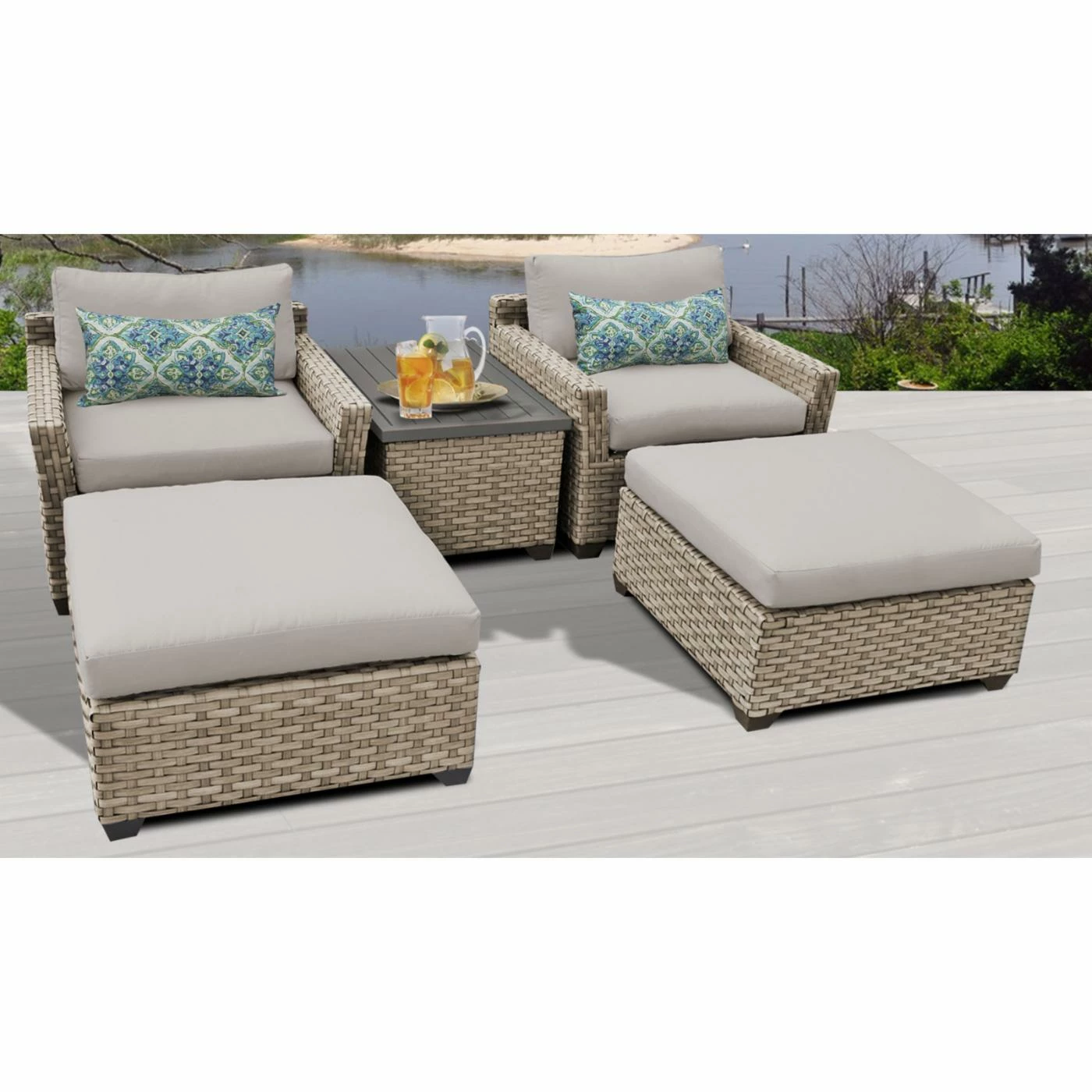 Promo โ Resin Wicker Patio Sets TK Classics Monterey Wicker 5 Piece Patio Conversation Set With Ottoman And 2 Sets Of Cushion Covers ๐ - Image 3