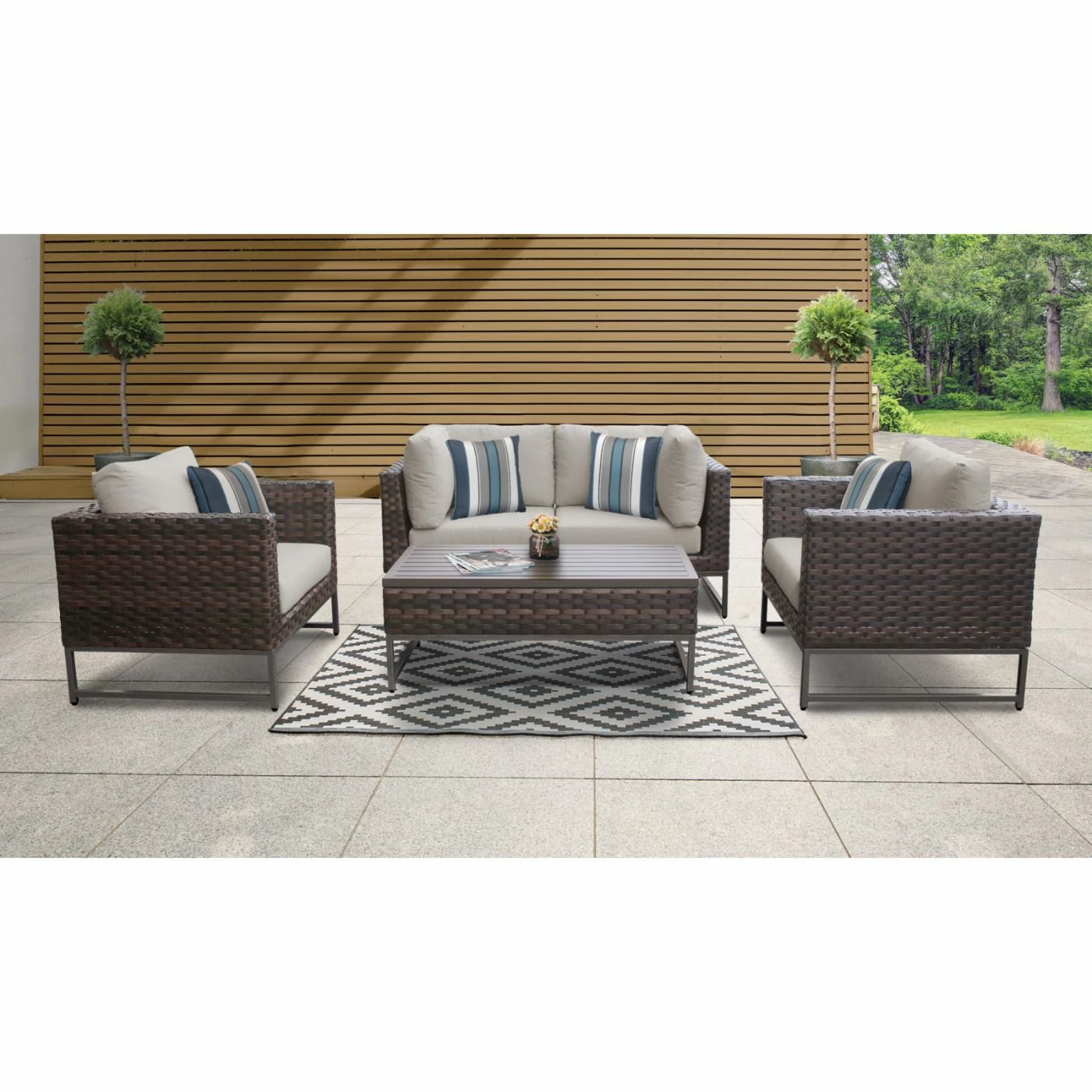 New ๐งจ Resin Wicker Patio Sets TK Classics Barcelona Wicker 5 Piece Sectional Loveseat Patio Conversation Set With Club Chairs ๐ฅ - Image 3