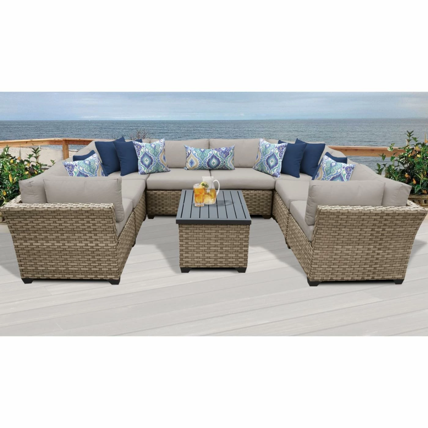 New โจ Resin Wicker Patio Sets TK Classics Monterey Wicker 9 Piece Patio Conversation Set With Coffee Table And 2 Sets Of Cushion Covers โค๏ธ - Image 3