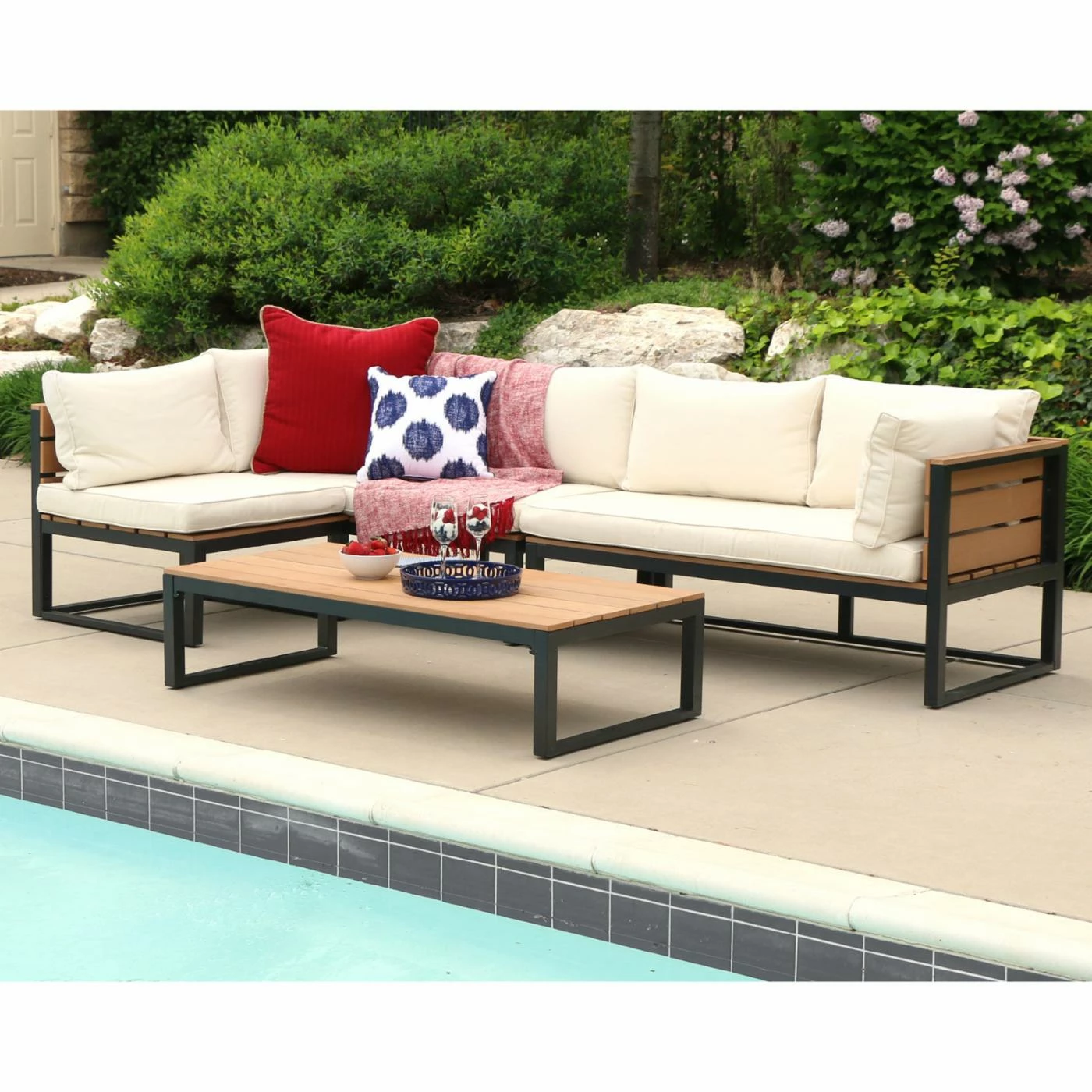 Best deal ๐ Recycled Plastic Patio Sets Walker Edison All-Weather Outdoor 4 Piece Conversation Set With Cushions ๐ - Image 3