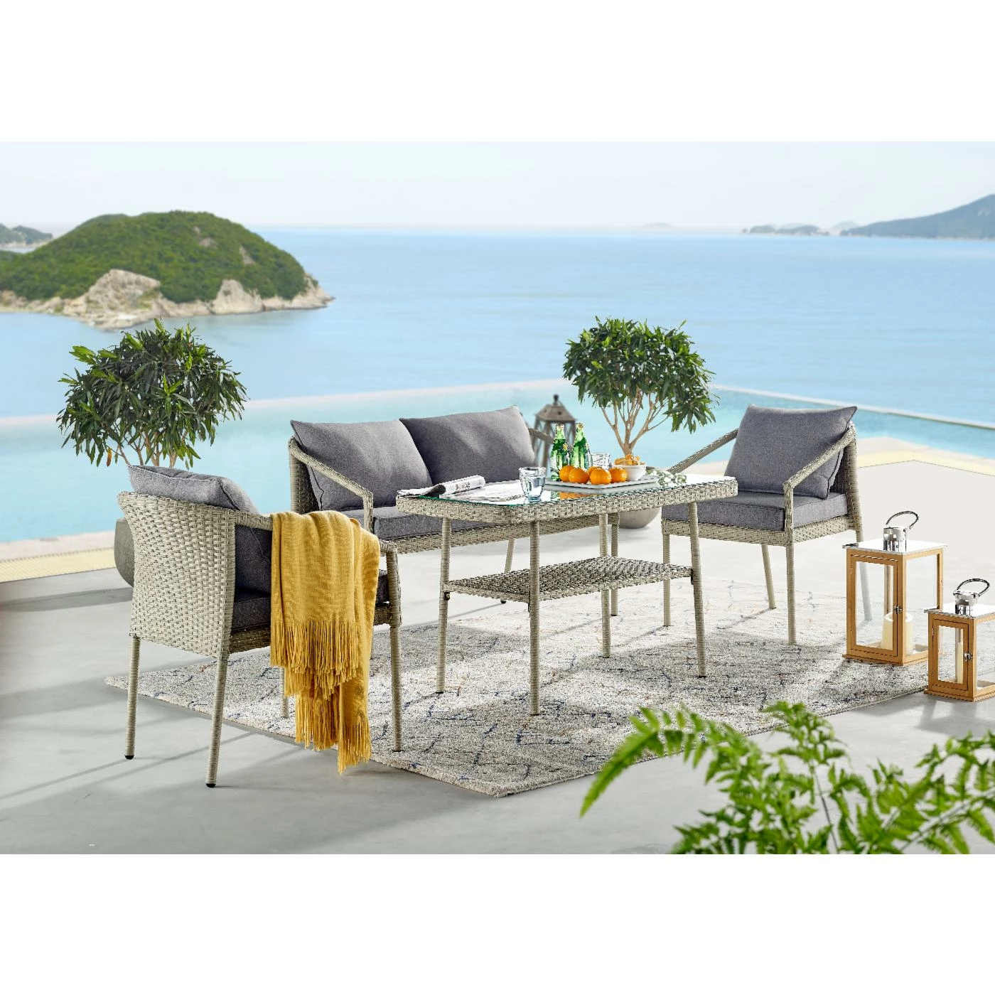 Outlet ๐ Resin Wicker Patio Sets Alaterre Furniture Windham All-Weather Wicker 4 Piece Outdoor Conversation Set ๐ฅ - Image 2