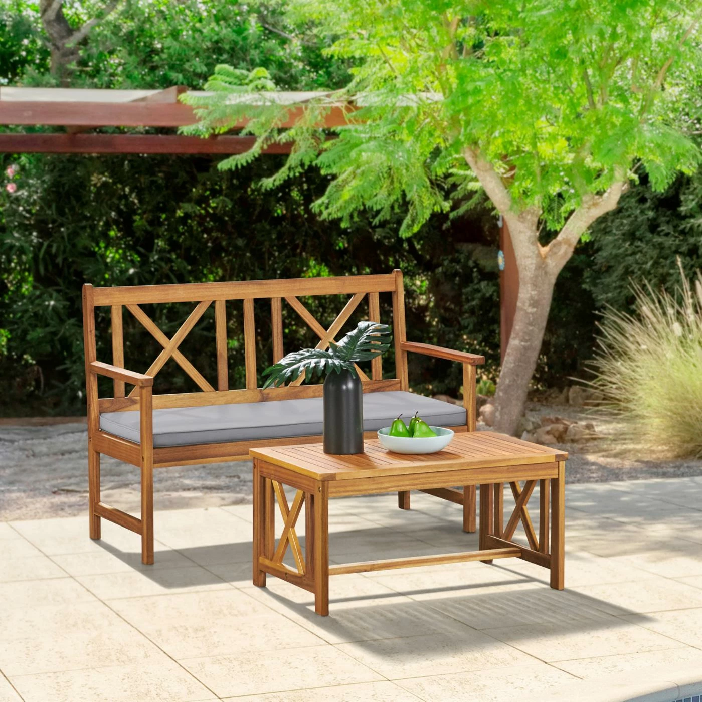Best Sale β Wood Patio Sets Alaterre Furniture Manchester Acacia Wood Bench And Coffee Table π - Image 2