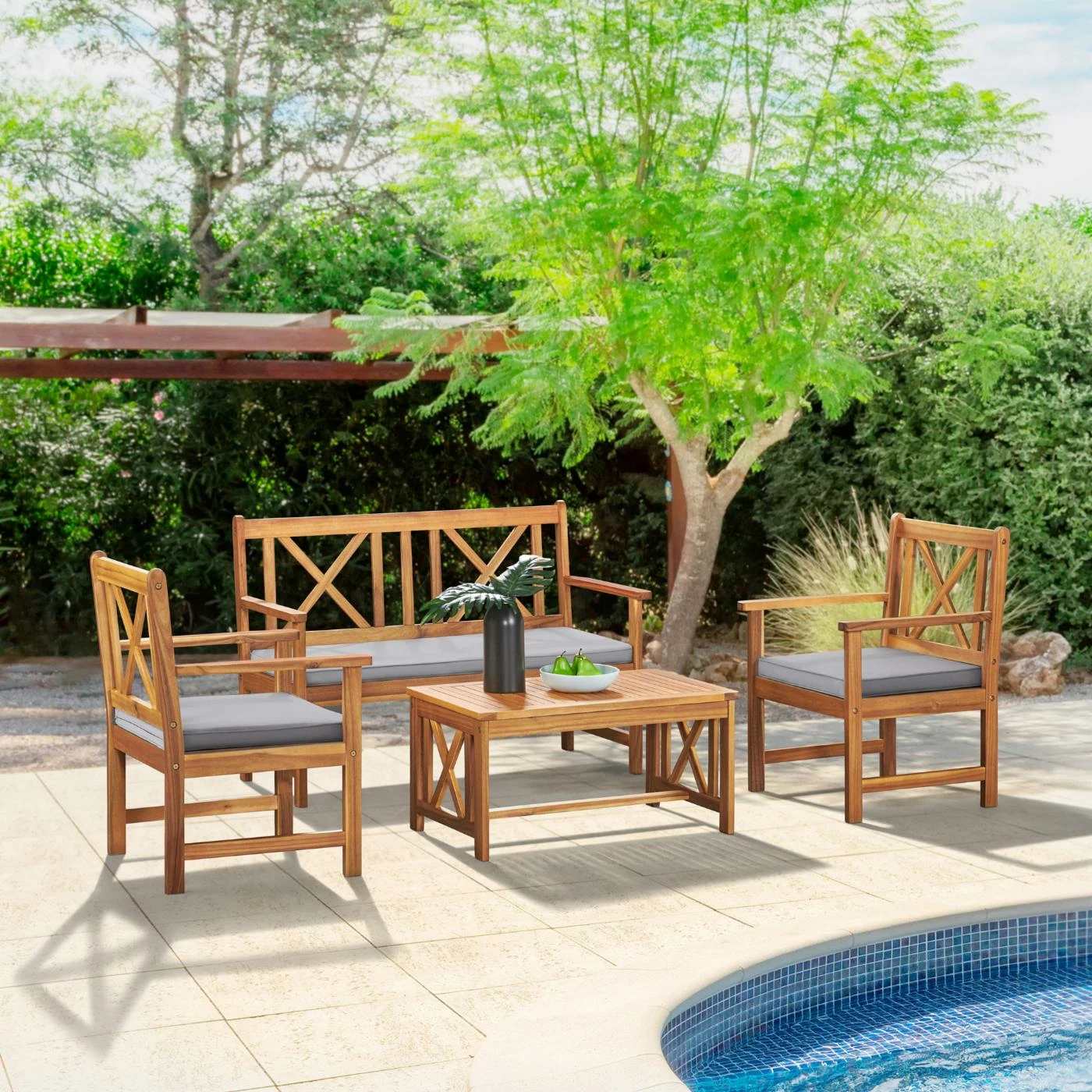 Best Sale ๐ Wood Patio Sets Alaterre Furniture Manchester Acacia Outdoor Wood 4-Piece Conversation Set ๐ - Image 2