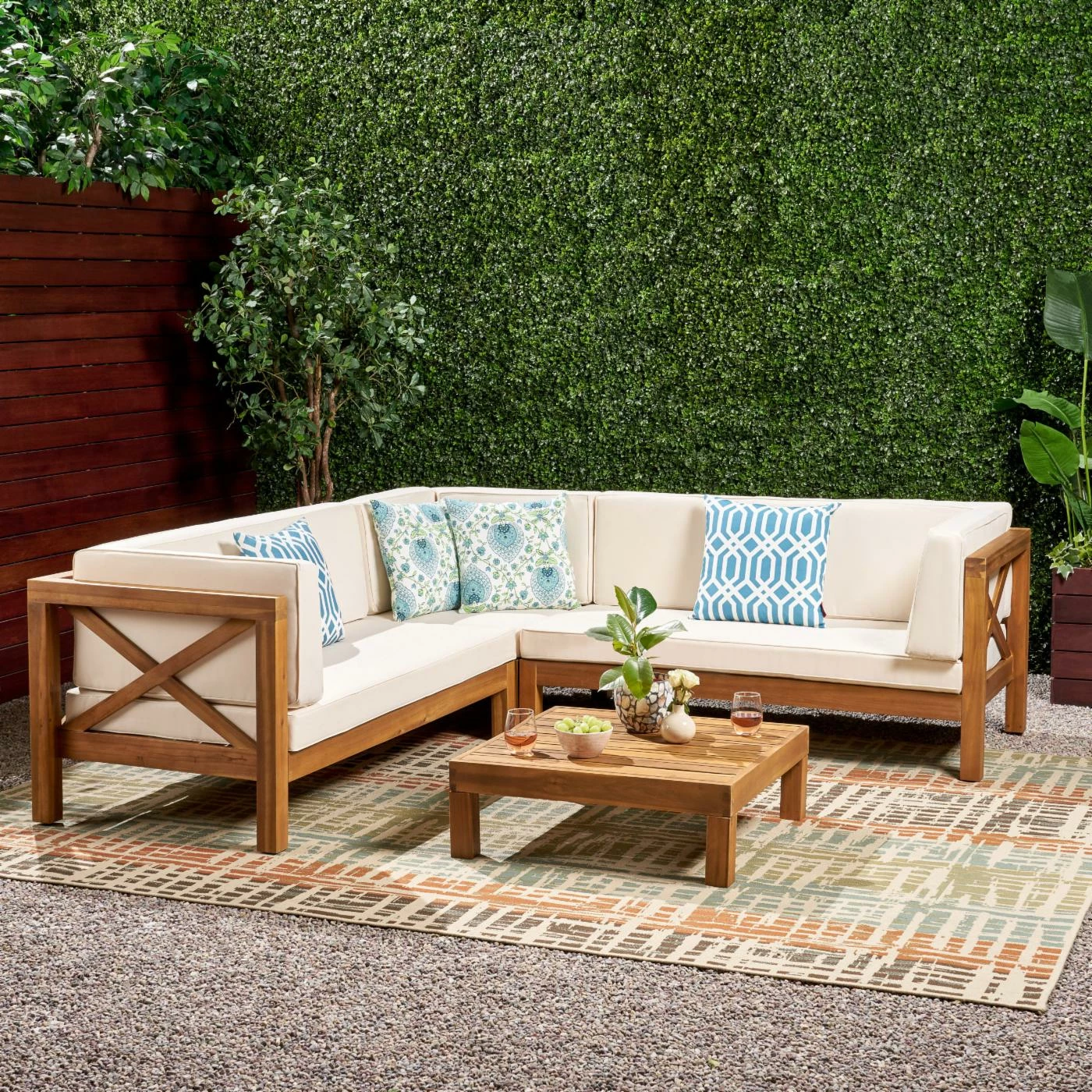 Brand new ✔️ Best Selling Home Wood Patio Sets Josefina 4 Piece X-Back Wooden Patio Sectional Set With Cushions 😉 - Image 2