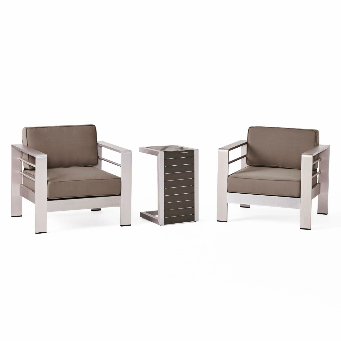 Cheapest ๐ Best Selling Home Decor Aluminum Patio Sets Xane Outdoor Club Chairs With Side Table - Aluminum And Khaki โจ - Image 2