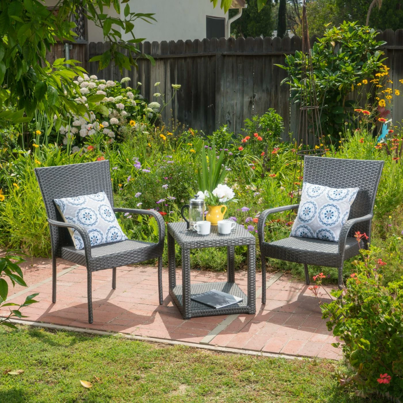 Cheap ๐ Best Selling Home Decor Resin Wicker Patio Sets Nicoleta Outdoor Wicker 2 Seater Stacking Chair Chat Set - Gray ๐ - Image 2