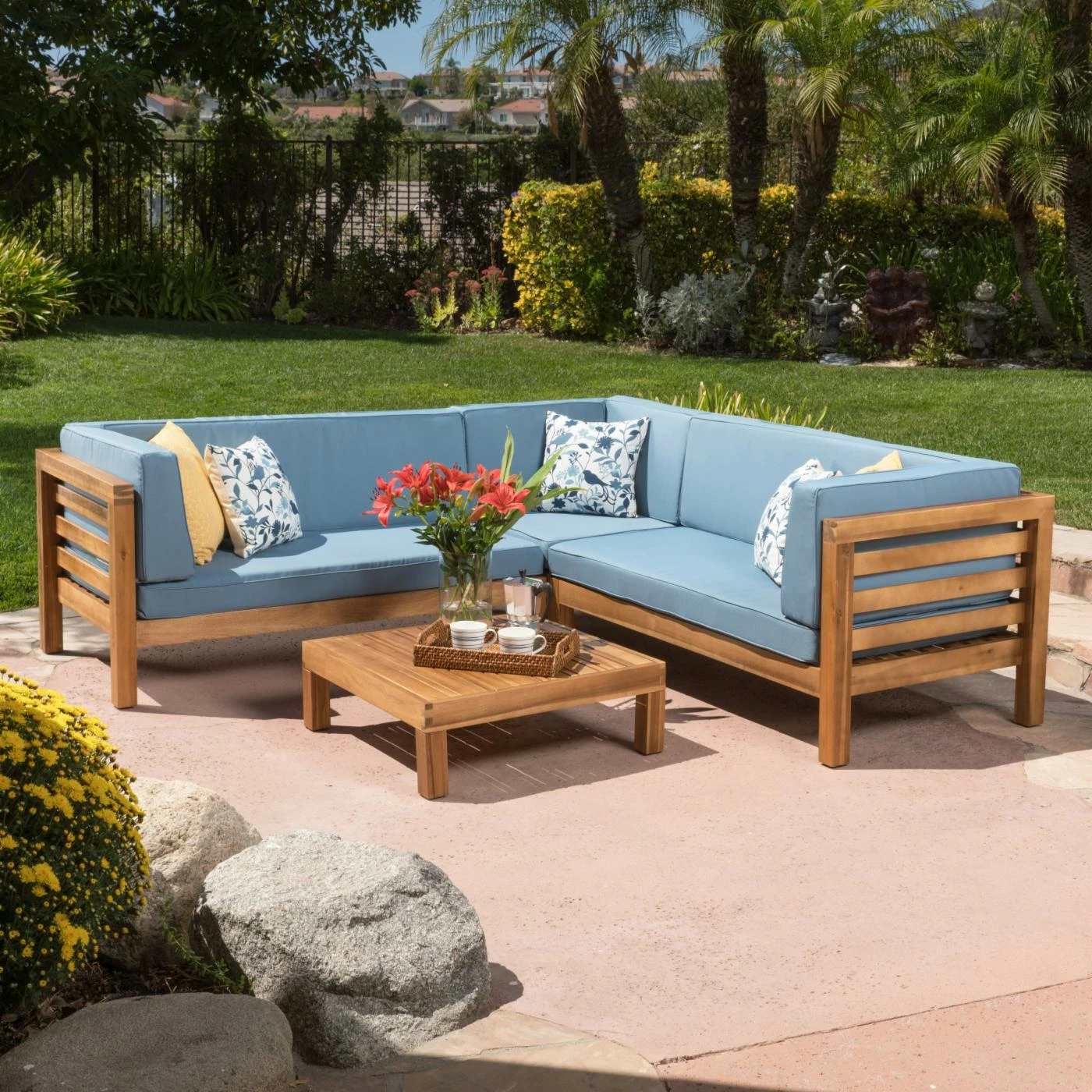 Buy ๐ Wood Patio Sets HN Outdoor Chandler Wood 4 Piece Patio Conversation Set ๐ - Image 2