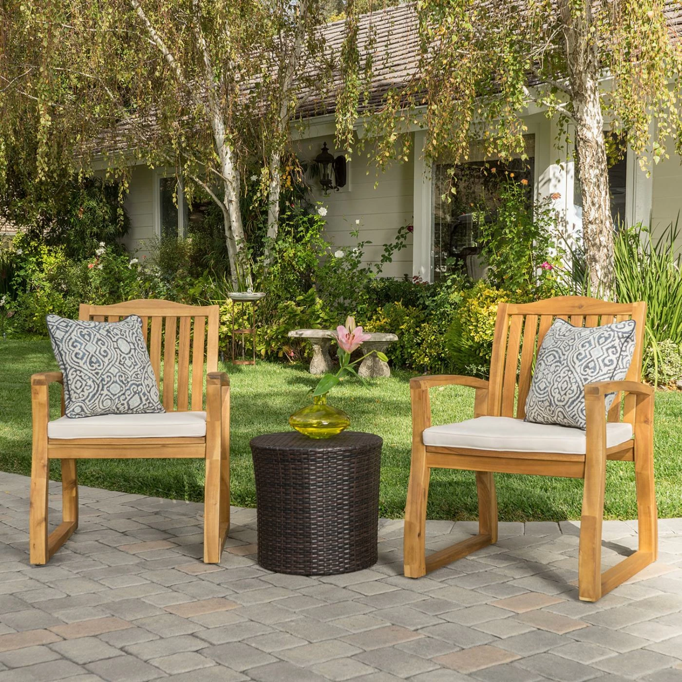 Best Pirce ๐ Best Selling Home Decor Resin Wicker Patio Sets Almin Outdoor Wood And Wicker 2 Seater Chat Set With Cushions ๐ - Image 2