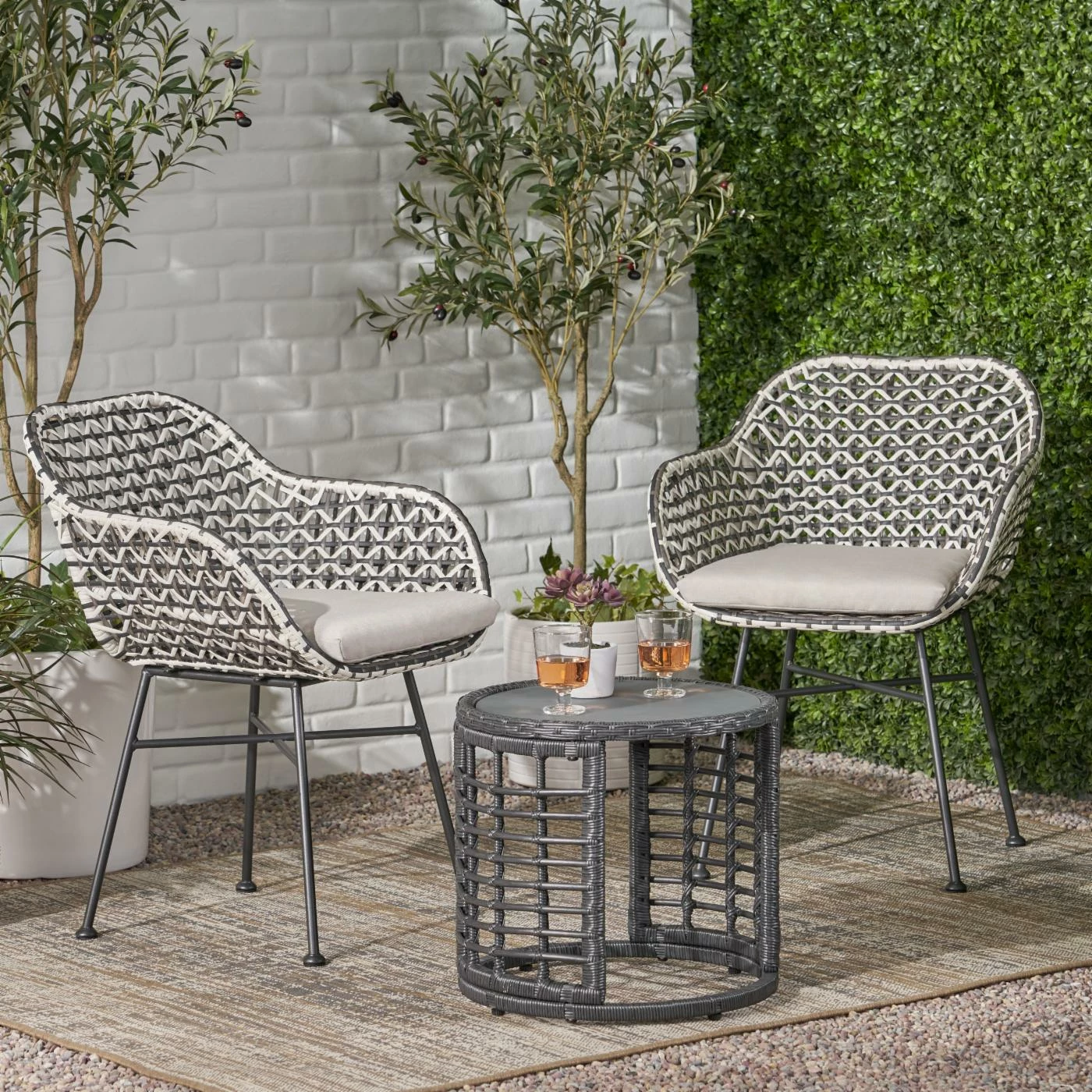 Deals 💯 Best Selling Home Decor Resin Wicker Patio Sets Aleya Outdoor 3 Piece Wicker Chat Set 🎉 - Image 2