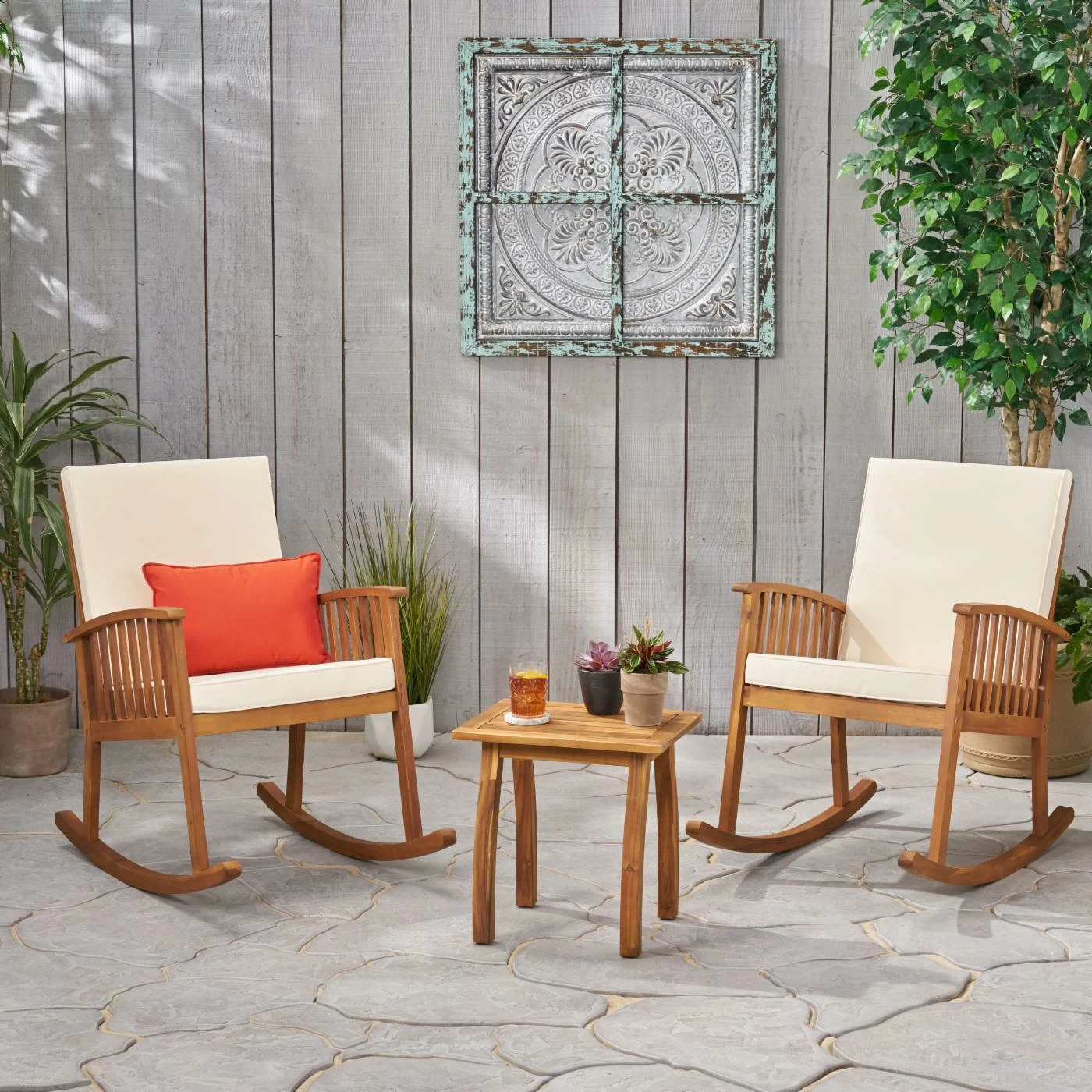 Buy ๐ Best Selling Home Decor Wood Patio Sets Lando Outdoor Acacia Wood 2 Seater Rocking Chair Chat Set ๐ฅฐ - Image 2