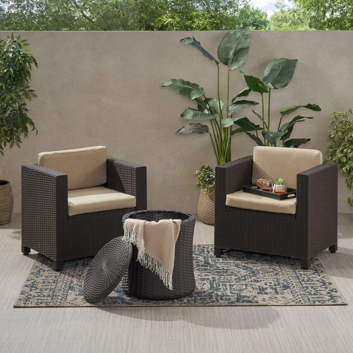 Best deal ๐งจ Best Selling Home Decor Recycled Plastic Patio Sets Javarius Outdoor 2 Seater Faux Wicker Chat Set With Cushions ๐ - Image 2