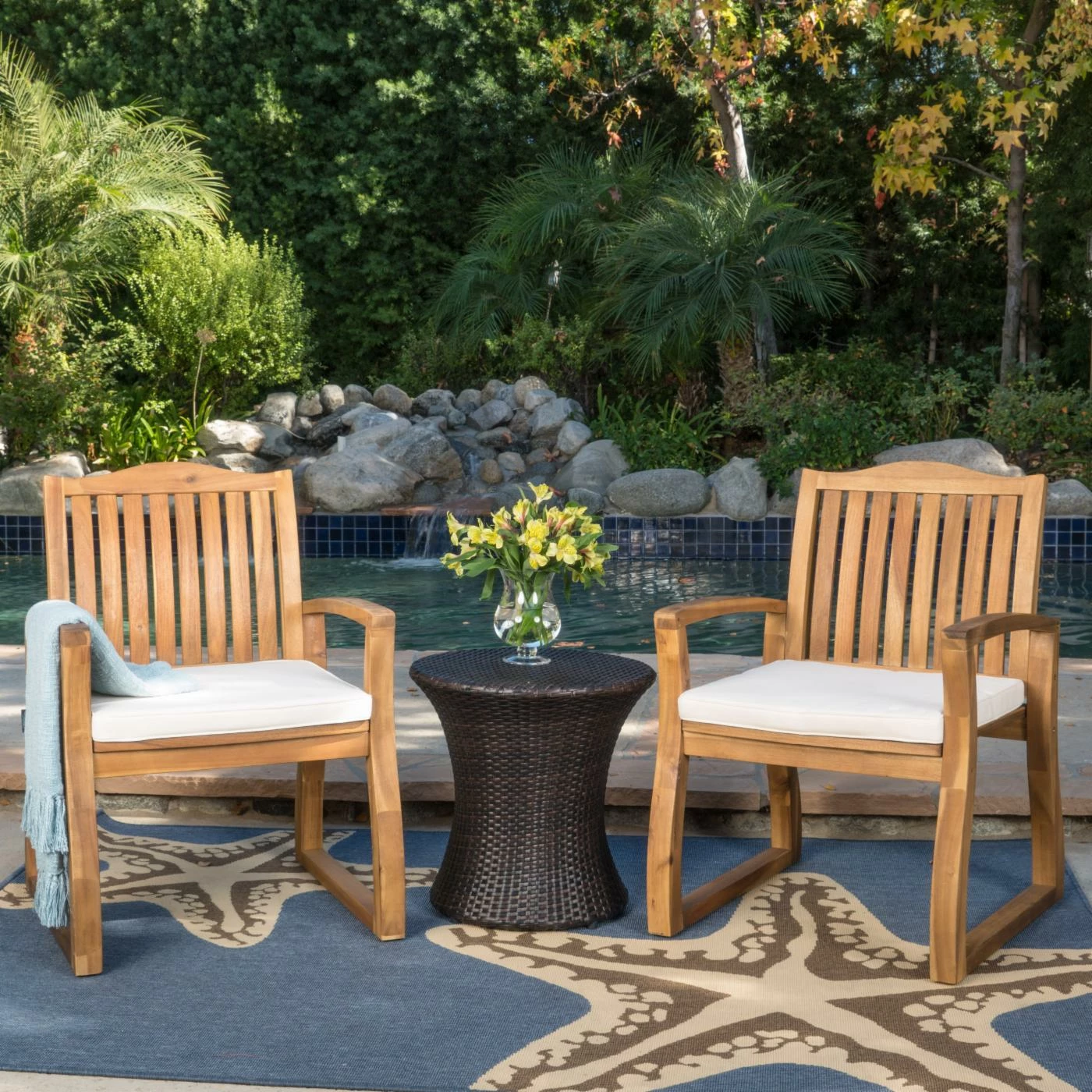 Best deal ❤️ Best Selling Home Decor Resin Wicker Patio Sets Haja Outdoor Acacia Wood And Wicker 3 Piece Chat Set 🔥 - Image 2