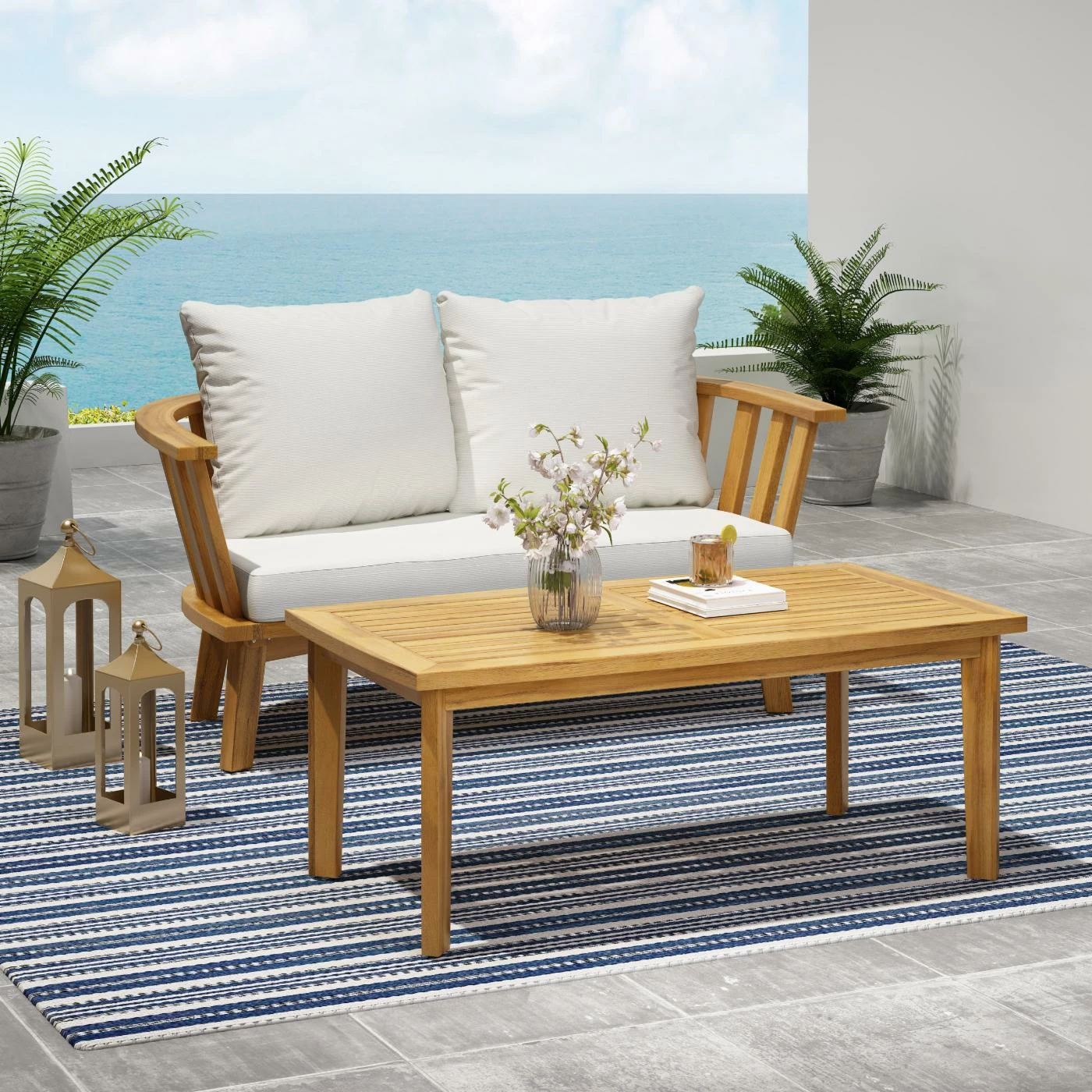 Cheapest โ Best Selling Home Decor Wood Patio Sets Sharlette Outdoor Wooden Loveseat And Coffee Table Set โค๏ธ - Image 2