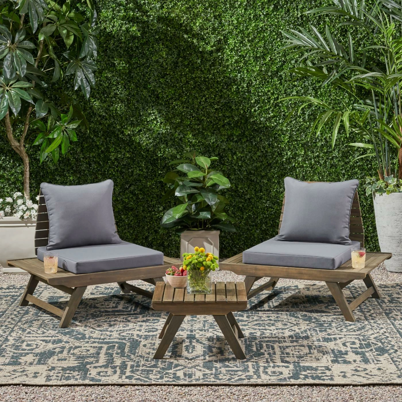 Buy ๐ Best Selling Home Decor Wood Patio Sets Jood Outdoor Acacia Wood 2 Seater Chat Set With Cushions - Gray And Dark Gray ๐ - Image 2