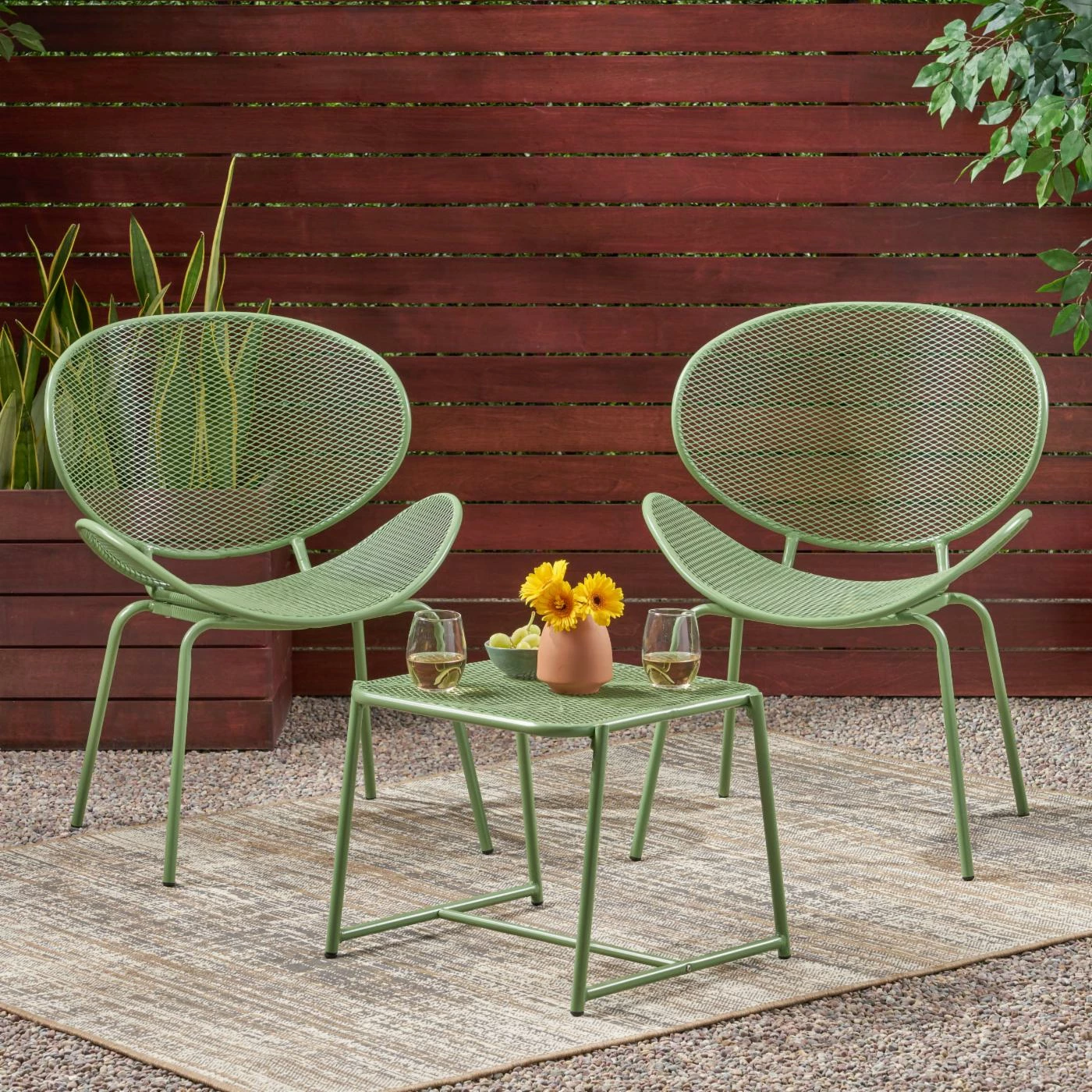 Wholesale ๐ Best Selling Home Decor Wrought Iron Patio Sets Donya Outdoor Modern 2 Seater Chat Set - Matte Green ๐ - Image 2