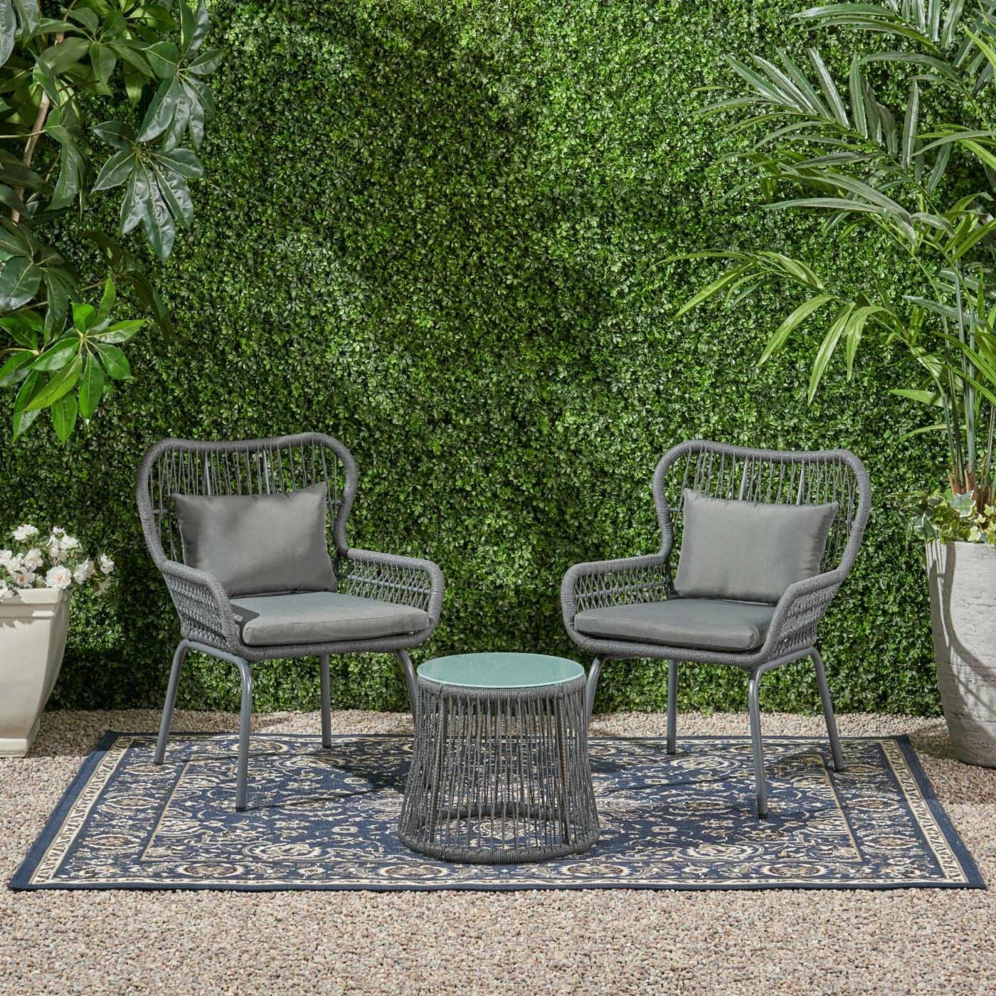 Brand new โ Best Selling Home Decor Resin Wicker Patio Sets Chief Outdoor Rope And Glass 2 Seater Chat Set - Dark Gray And Gray โ - Image 2