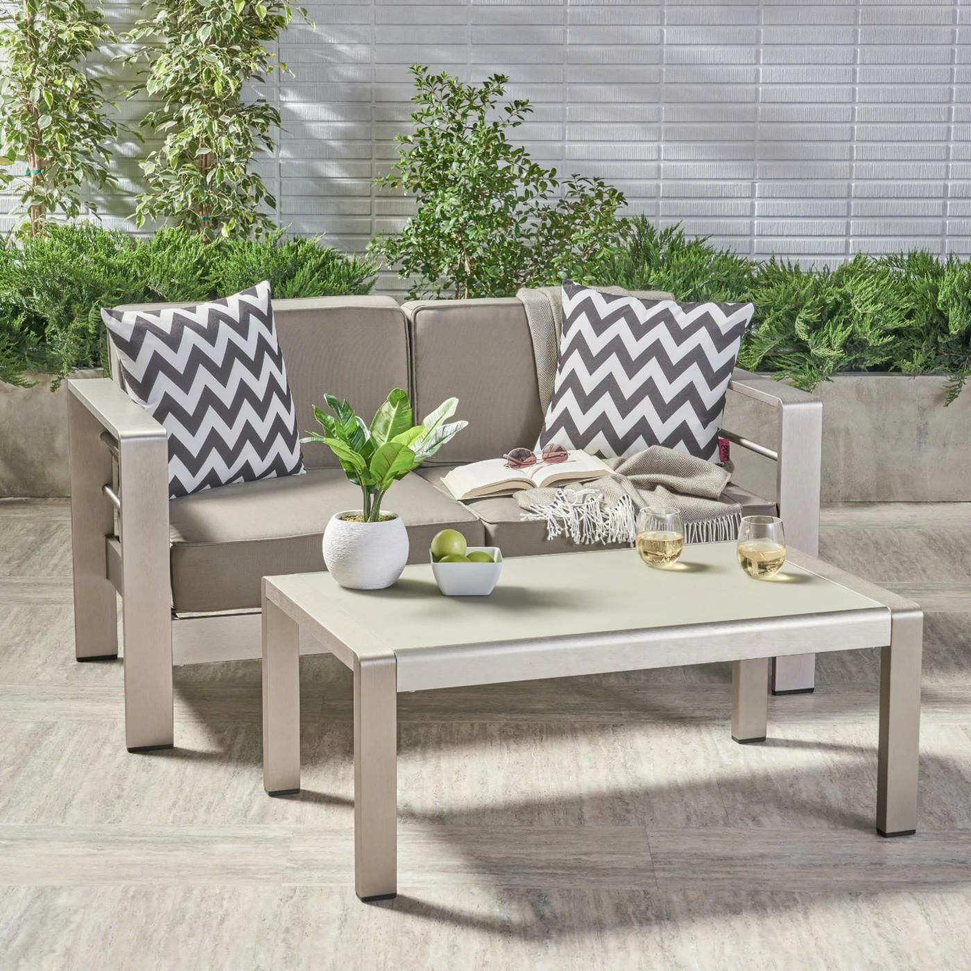 Top 10 ๐ฏ Best Selling Home Decor Aluminum Patio Sets Xane Outdoor Aluminum Loveseat And Coffee Table Set With Cushions - Khaki And Silver ๐ - Image 2
