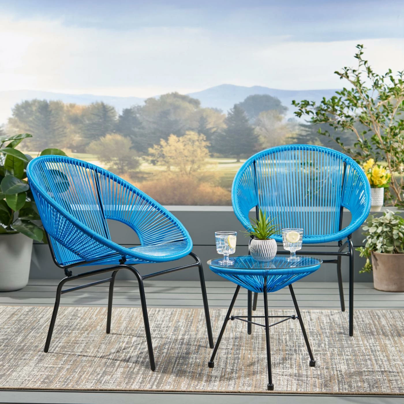 New ๐ Best Selling Home Decor Resin Wicker Patio Sets Samayah Outdoor Wicker 2 Seater Chat Set - Blue And Black ๐ - Image 2