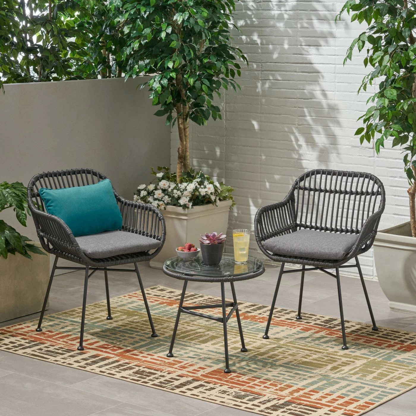 Discount ๐ Best Selling Home Decor Resin Wicker Patio Sets Lillianrose Outdoor Wicker 2 Seater Chat Set With Tempered Glass Table - Gray And Dark Gray ๐ - Image 2