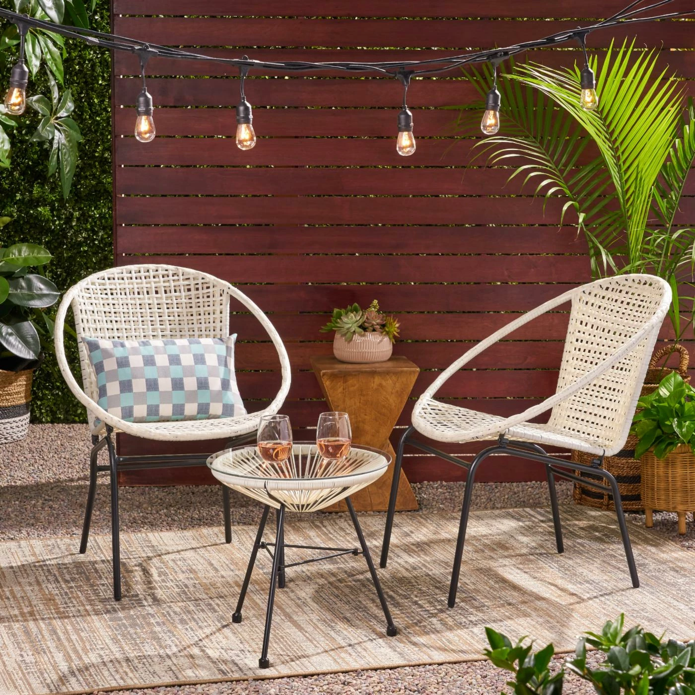 Deals ๐ Best Selling Home Decor Resin Wicker Patio Sets Eufemia Outdoor Wicker 2 Seater Chat Set - White And Black ๐ - Image 2