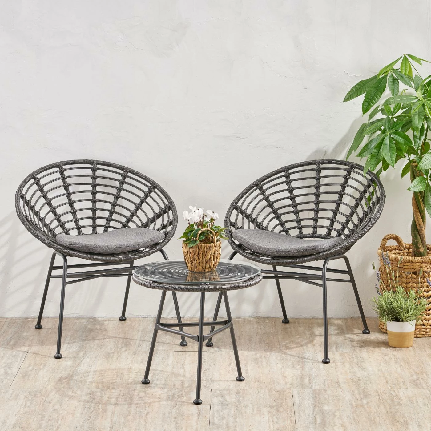 Best Pirce โ Best Selling Home Decor Resin Wicker Patio Sets Cyprian Outdoor Wicker And Glass 2 Seater Chat Set - Gray - Dark Gray - And Black โ๏ธ - Image 2