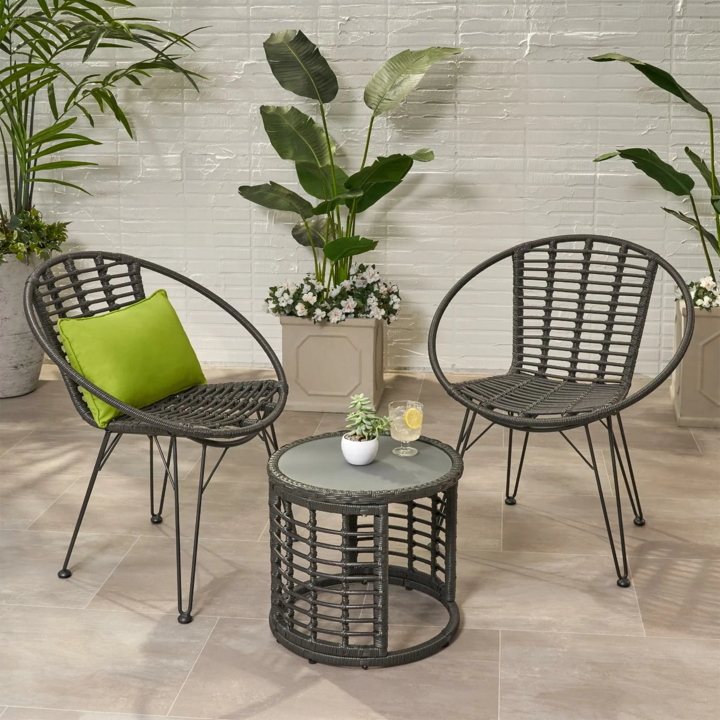 Cheapest โญ Best Selling Home Decor Resin Wicker Patio Sets Caelen Outdoor Wicker And Glass 2 Seater Chat Set - Gray And Black ๐งจ - Image 2