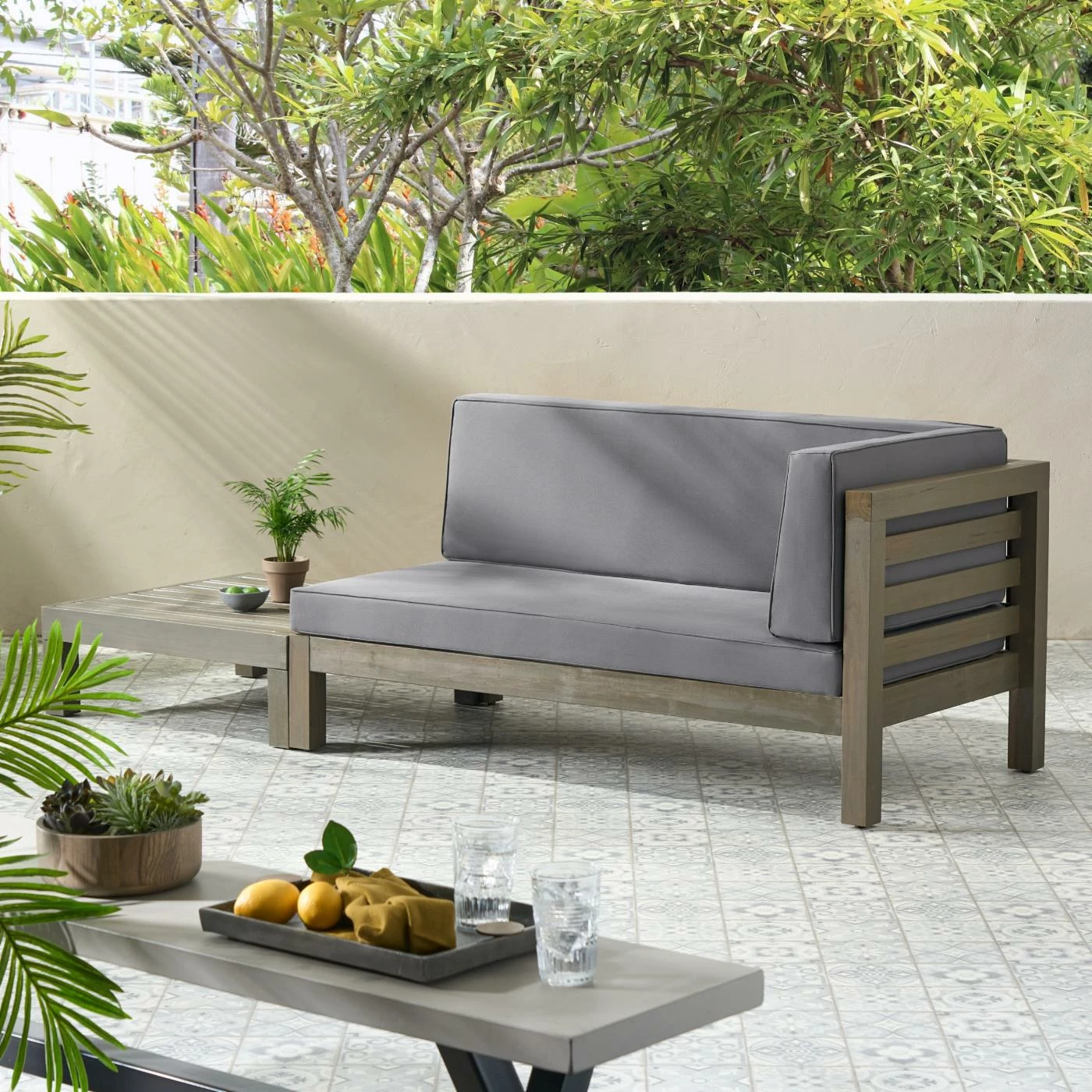 Top 10 ⭐ Best Selling Home Decor Wood Patio Sets Athos Palmay Outdoor Acacia Wood Right Arm Loveseat And Coffee Table Set With Cushion - Gray And Dark Gray 🛒 - Image 2