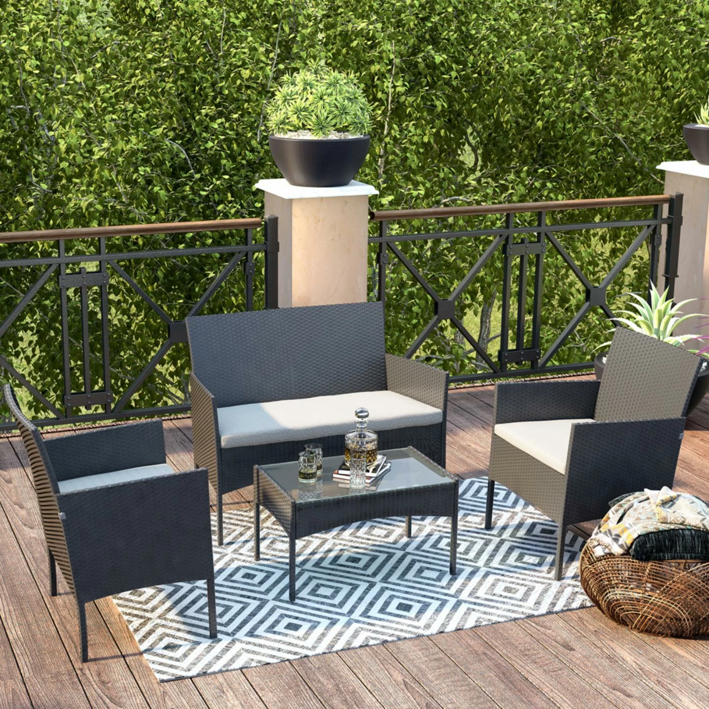 Wholesale ๐ Resin Wicker Patio Sets Cloud Mountain Modern 4 Piece Resin Wicker Patio Conversation Set โค๏ธ - Image 2