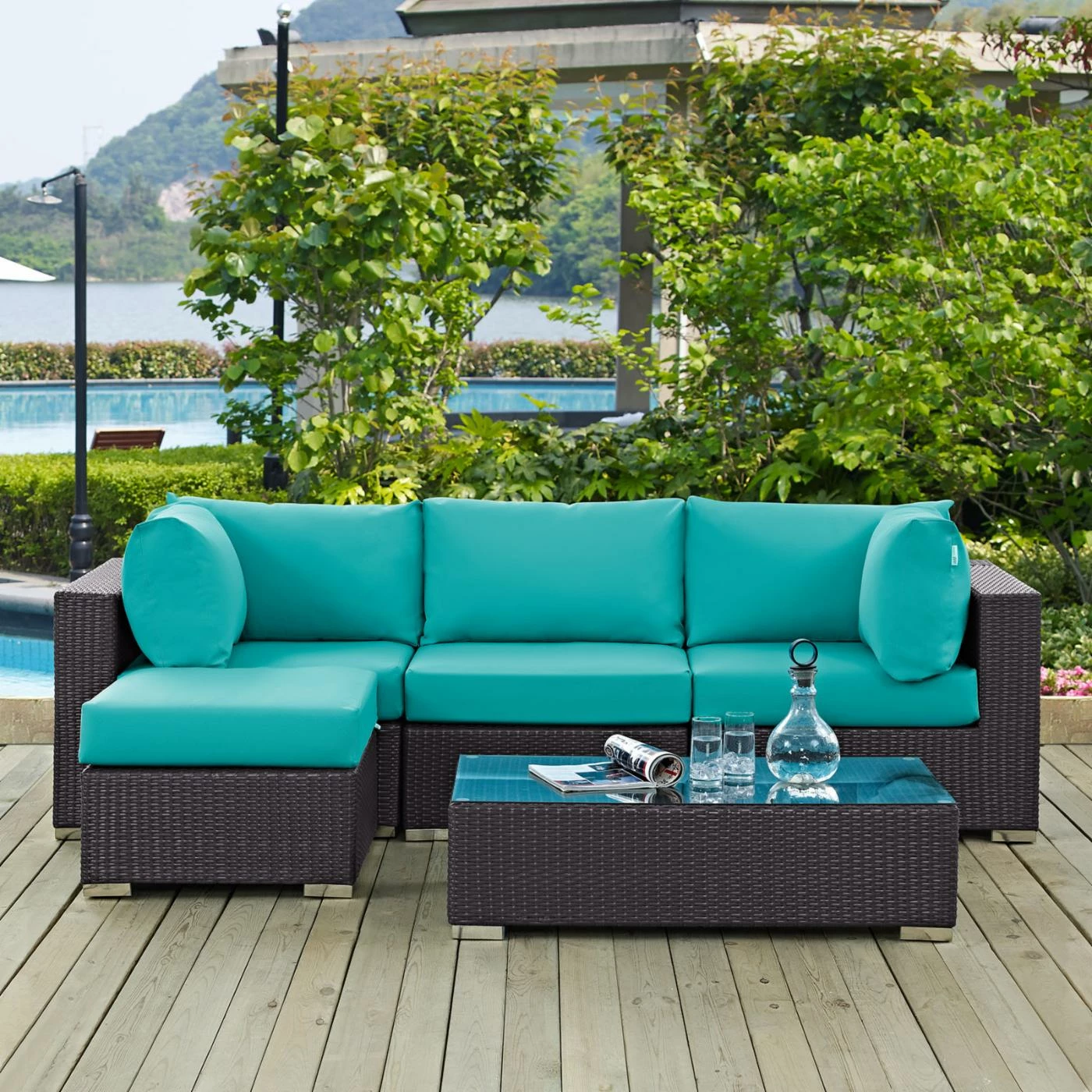 Best deal ๐ Resin Wicker Patio Sets Modway Convene Wicker 5 Piece Patio Conversation Set With Ottoman ๐ - Image 2