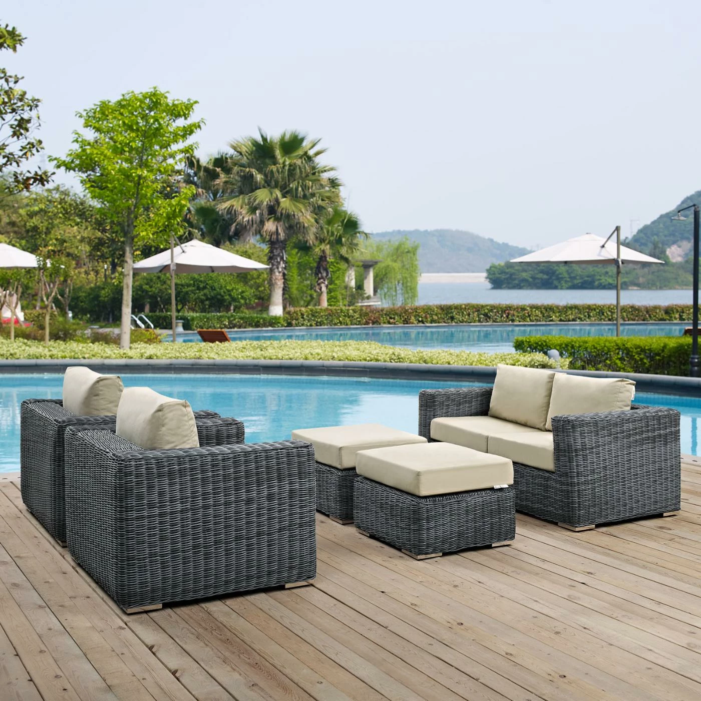 Promo โ๏ธ Resin Wicker Patio Sets Modway Summon Wicker 5 Piece Patio Conversation Set ๐ - Image 2
