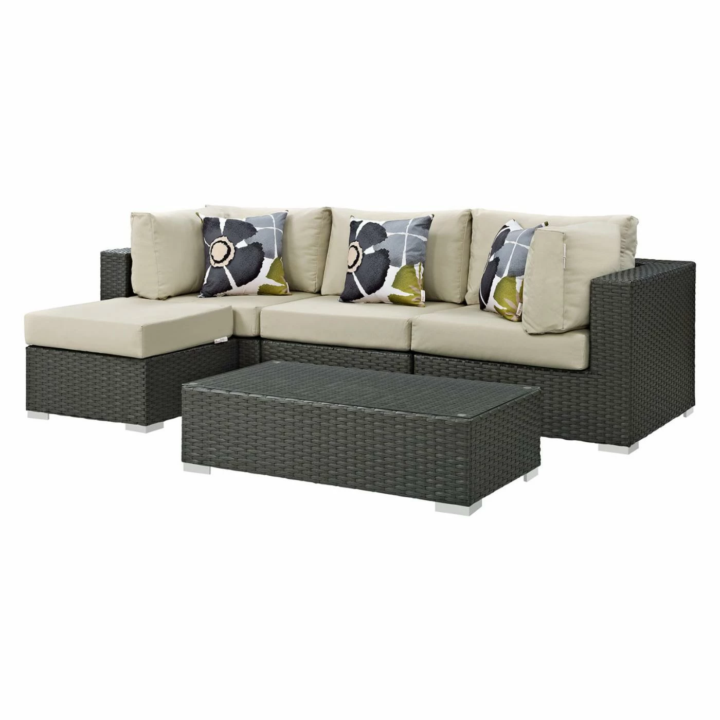 Outlet ❤️ Resin Wicker Patio Sets Modway Sojourn 5 Piece Sunbrella Outdoor Patio Loveseat Conversation Set 🎁 - Image 2