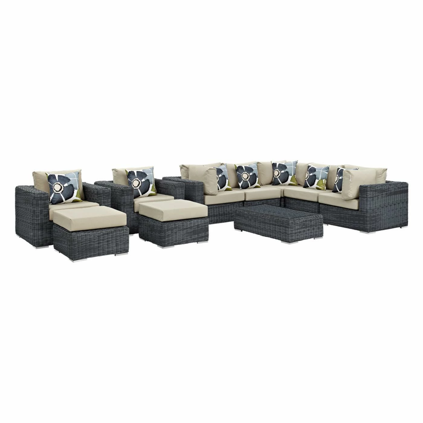 Discount 🔥 Resin Wicker Patio Sets Modway Summon 10 Piece Sunbrella Outdoor Patio Sectional Conversation Set ⭐ - Image 2