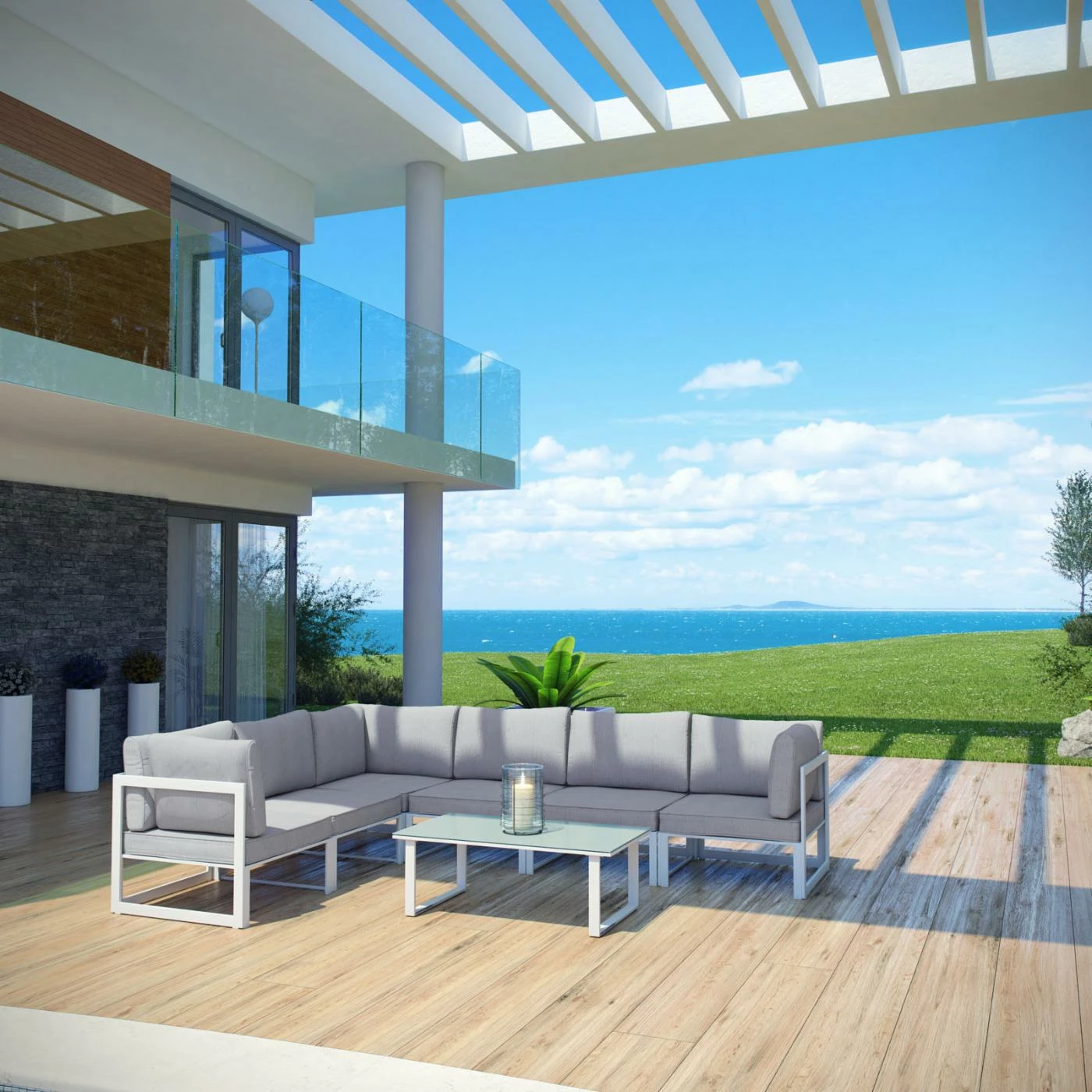 Hot Sale ๐งจ Aluminum Patio Sets Modway Fortuna 7 Piece Aluminum Patio Sectional Sofa Set ๐ - Image 2