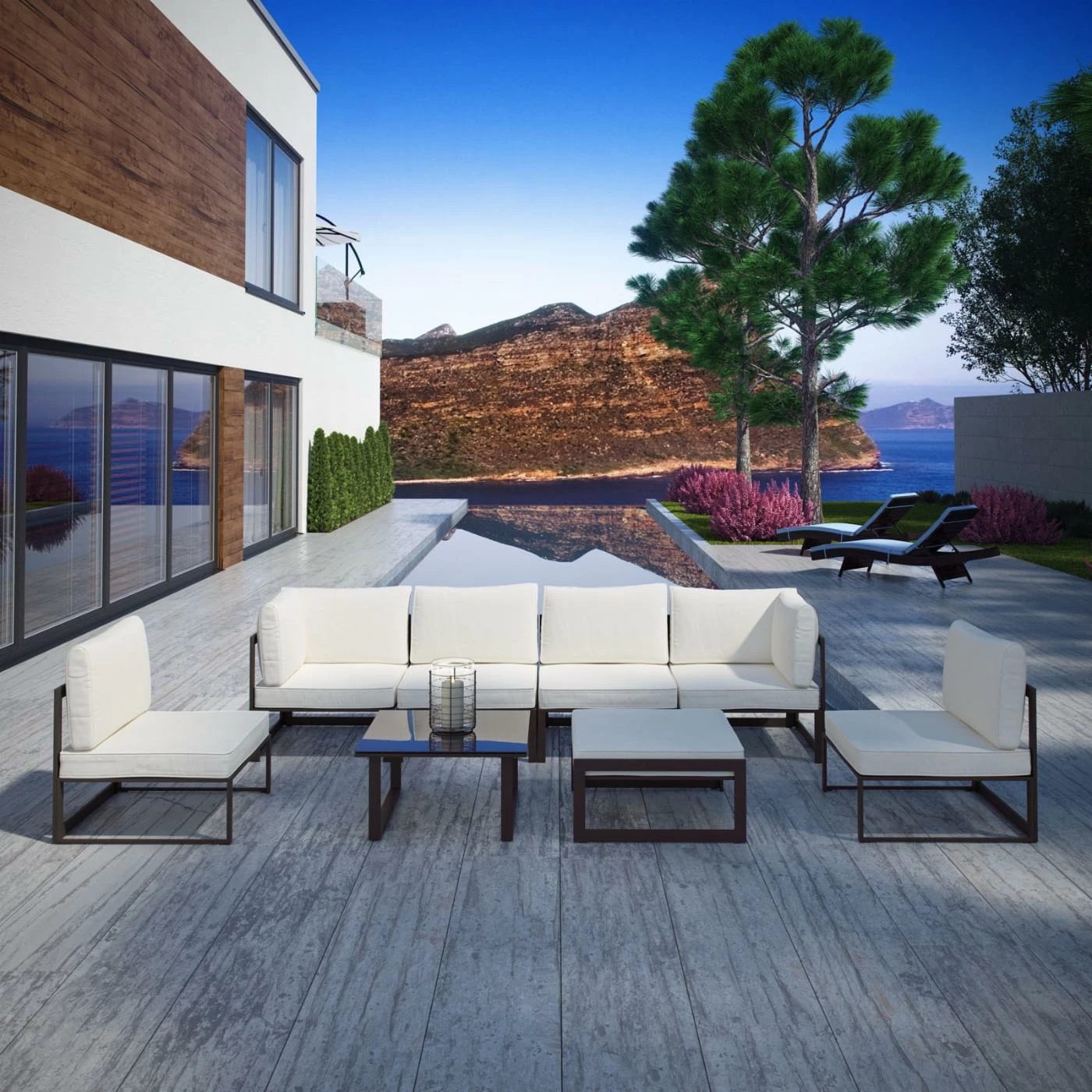 Deals ๐ Aluminum Patio Sets Modway Fortuna 8 Piece Aluminum Patio Sectional Sofa Set ๐ - Image 2