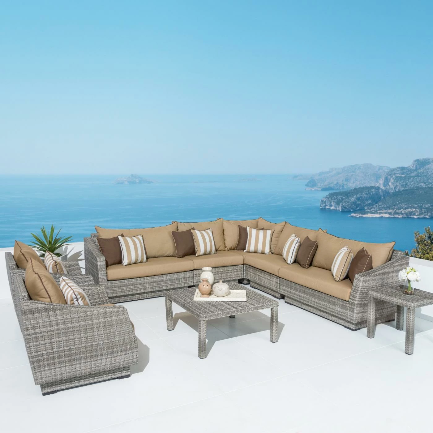 Best deal 😍 Resin Wicker Patio Sets RST Brands Cannes Resin Wicker 9 Piece Sectional Patio Conversation Set ⌛ - Image 2