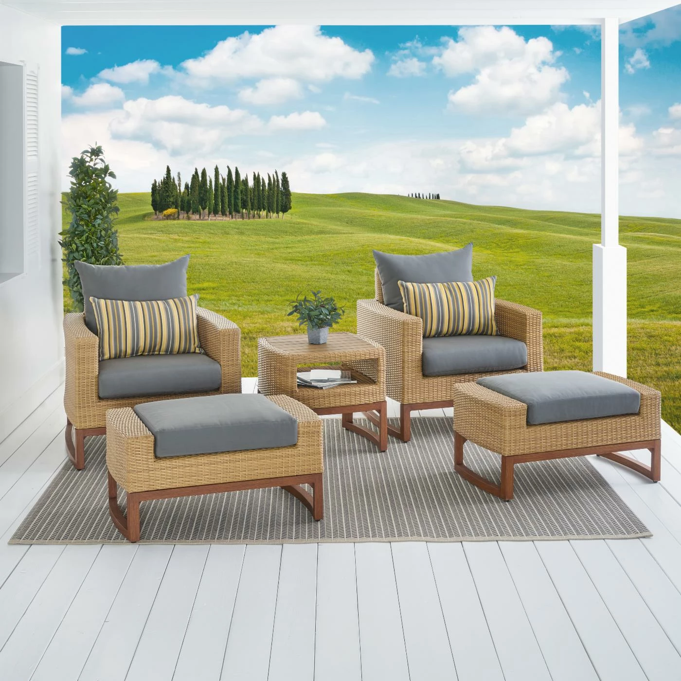 Discount 👏 Resin Wicker Patio Sets RST Brands Mili Wicker 5 Piece Conversation Set With Ottomans ❤️ - Image 2