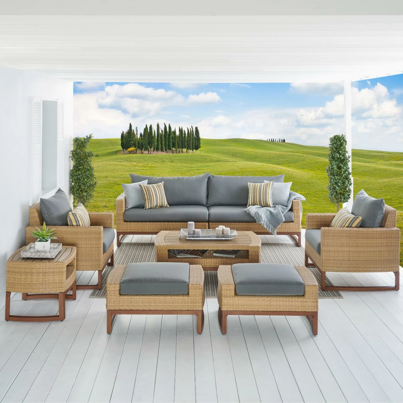 Best Pirce ✔️ Resin Wicker Patio Sets RST Brands Mili Wicker 8 Piece Patio Conversation Set 🛒 - Image 2