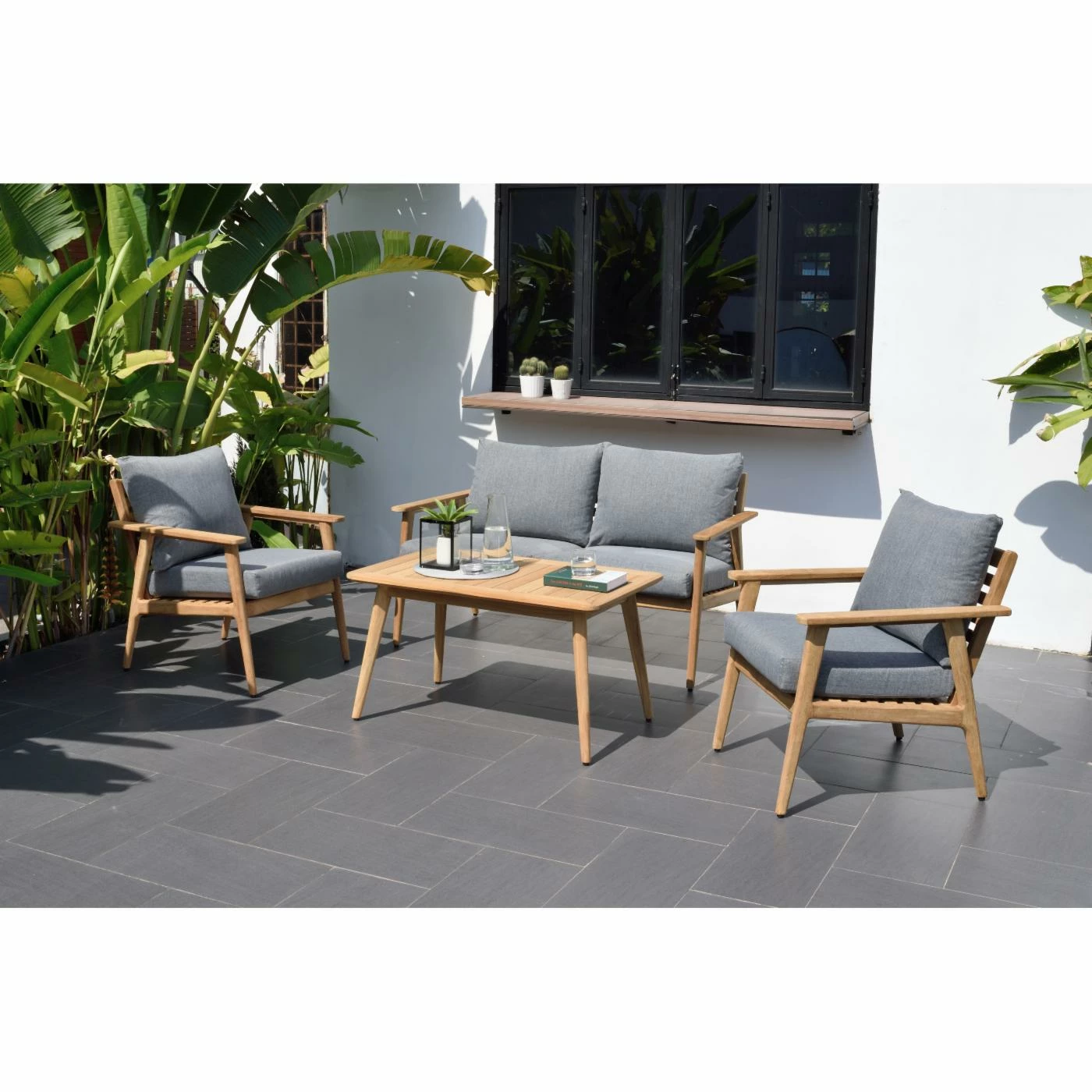 Outlet 🎁 Teak Patio Sets HN Outdoor Augusta Teak 4 Piece Deep Seat Patio Conversation Set 😉 - Image 2